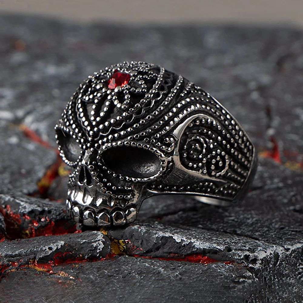 Jewelry Red Stone Skull Ring Size ONE SIZE - 4 Thumbnail