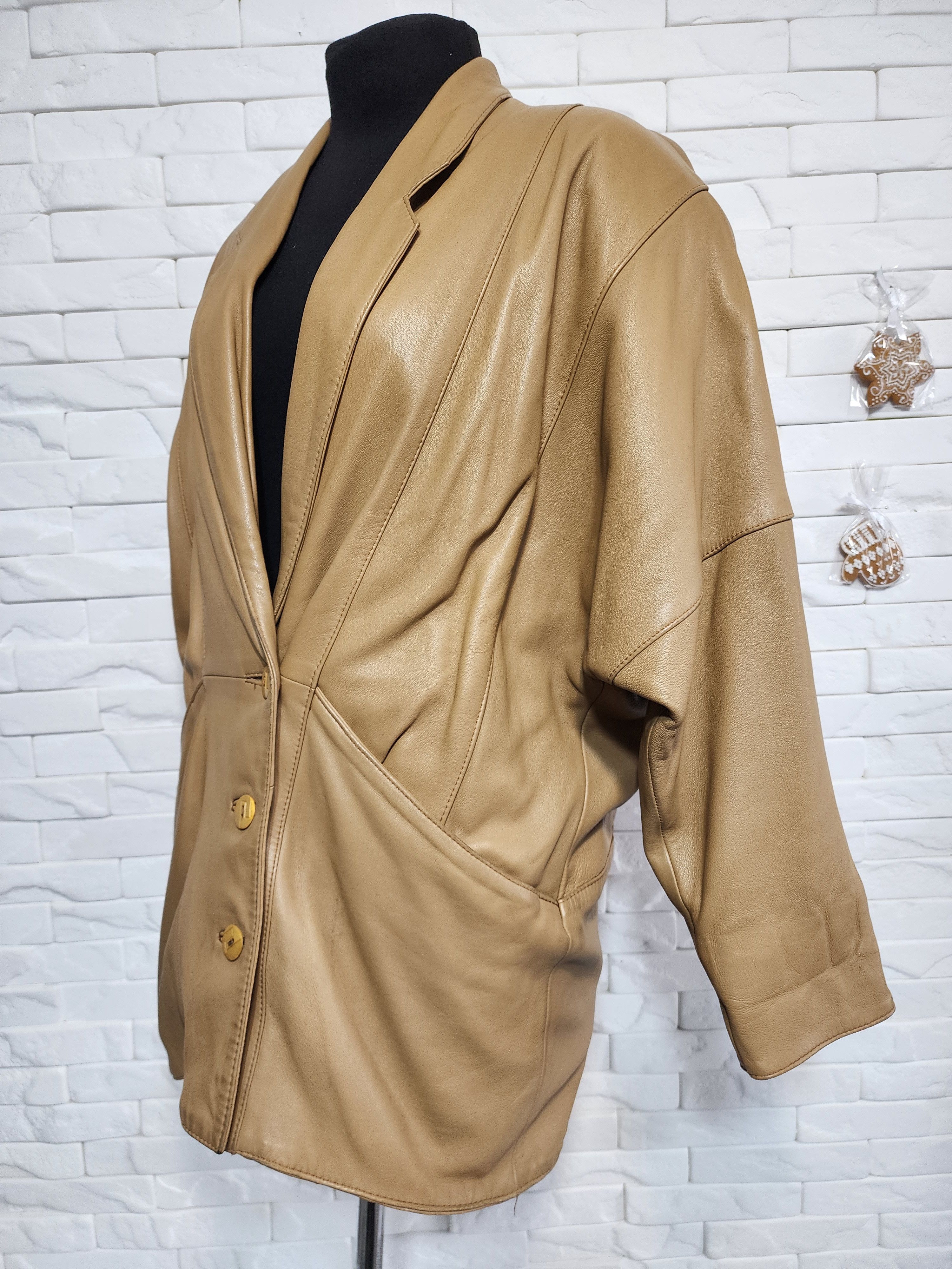 Other Brown Leather Jacket: Classic Button Front Coat Size L / US 10 / IT 46 - 2 Thumbnail