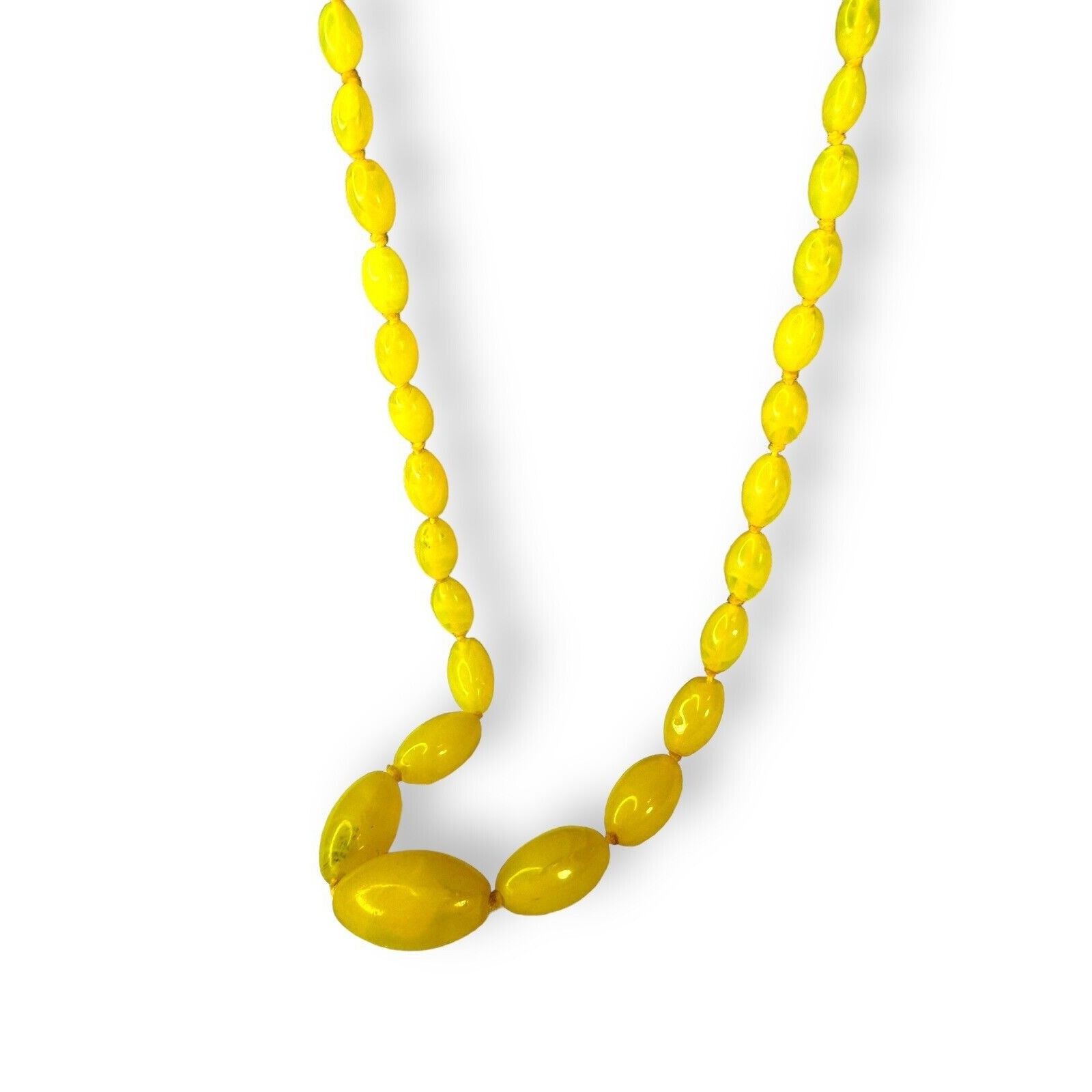 Other Vintage Neon Yellow Art Glass Necklace 30" Cadmium Glow Knot Size ONE SIZE - 2 Thumbnail