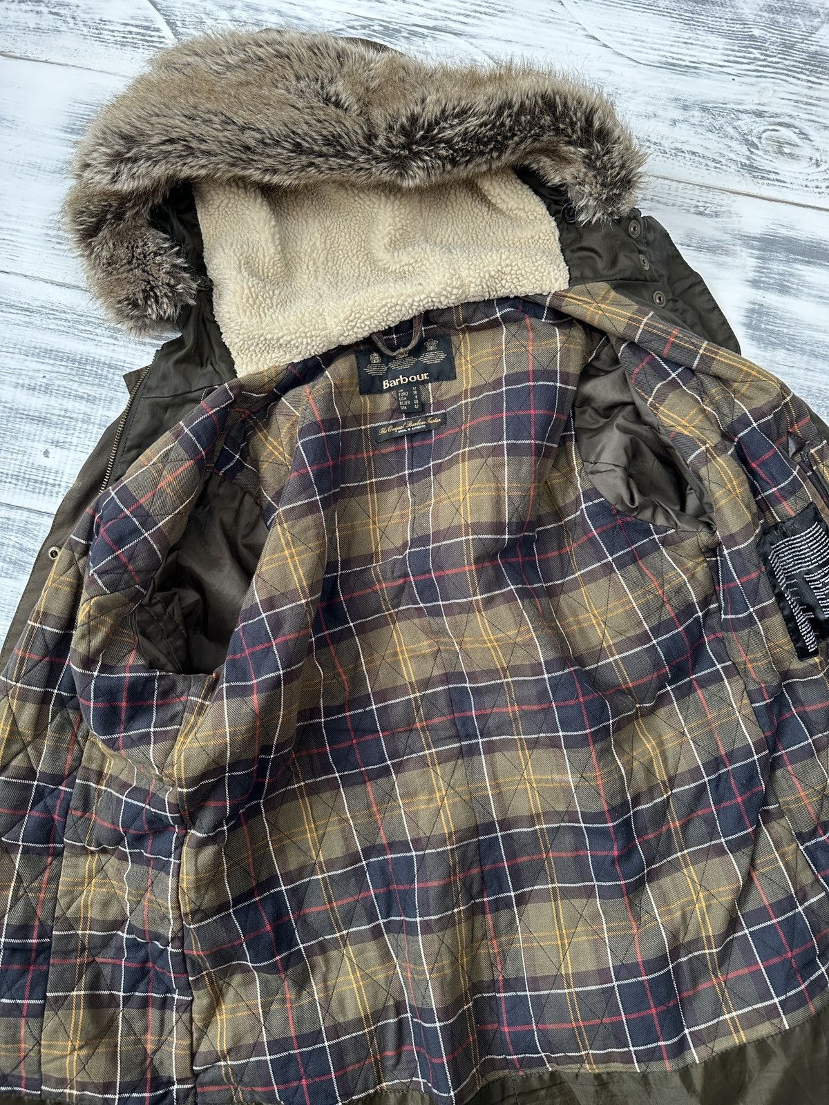 Barbour BARBOUR KELSALL Wax Parka Jacket Fur Hood Women’s Coat Size M / US 6-8 / IT 42-44 - 7 Thumbnail