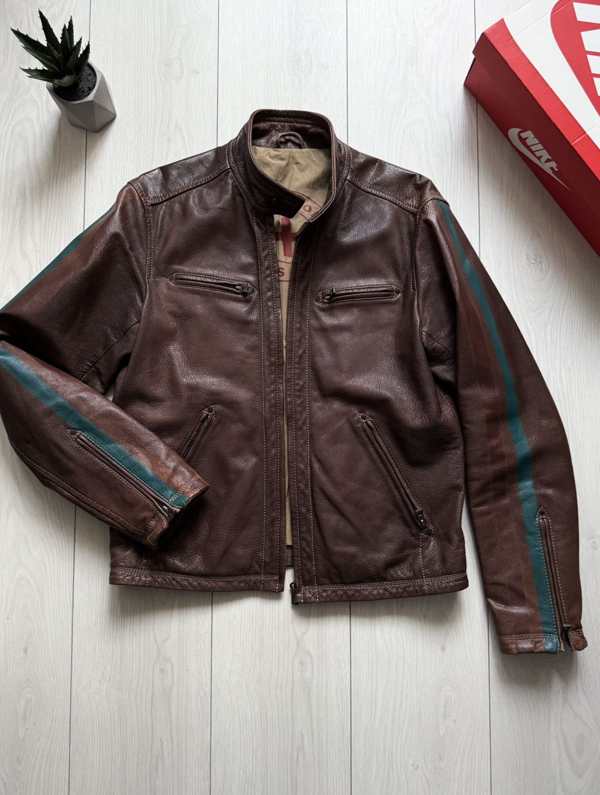 Vintage Strellson Swiss Cross Biker Moto Leather Jacket