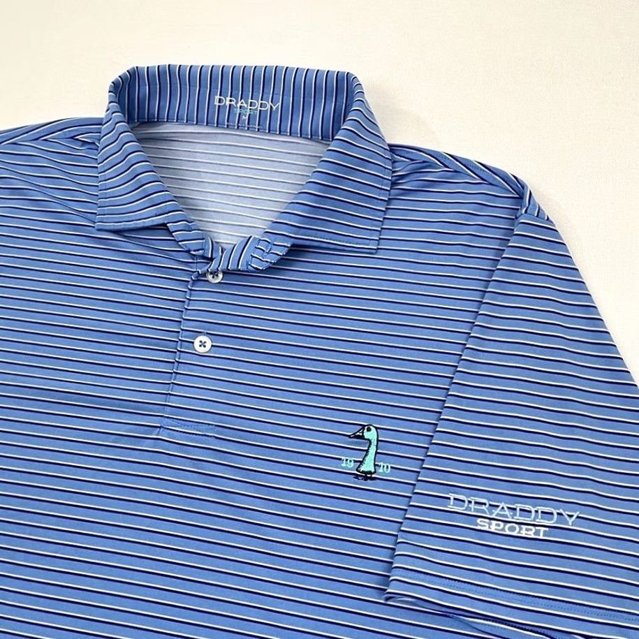 Vintage Draddy Sport Polo Shirt Mens M Blue Striped Active Golf Performance Stretch Prep Shirt Mens M Blue Striped Sports Polo Size US M / EU 48-50 / 2 - 2 Thumbnail