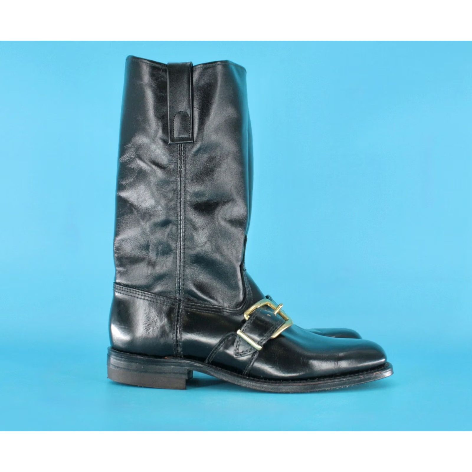 Vintage Texas Boots Men’s 70s VTG NOS Black Leather Boot 7.5 D 1970s Engineer Captoe Style Size US 8 / EU 41 - 7 Thumbnail
