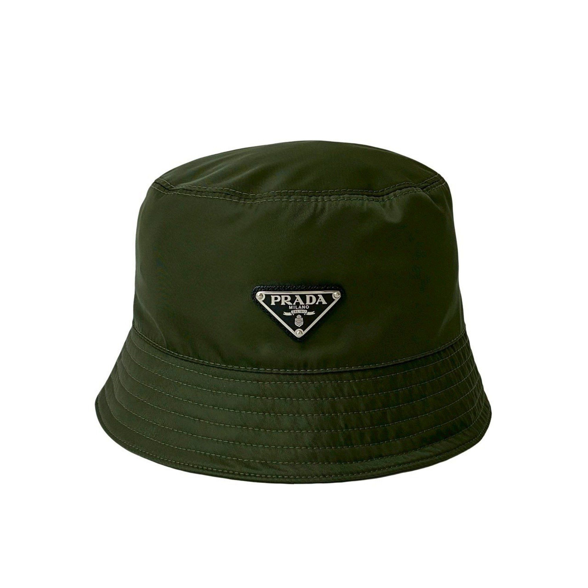 Prada PRADA Re-Nylon Bucket Hat with Triangle Logo, Cotton and Polyacid, Size M, Women's, Khaki, 69798 Size ONE SIZE - 1 Thumbnail
