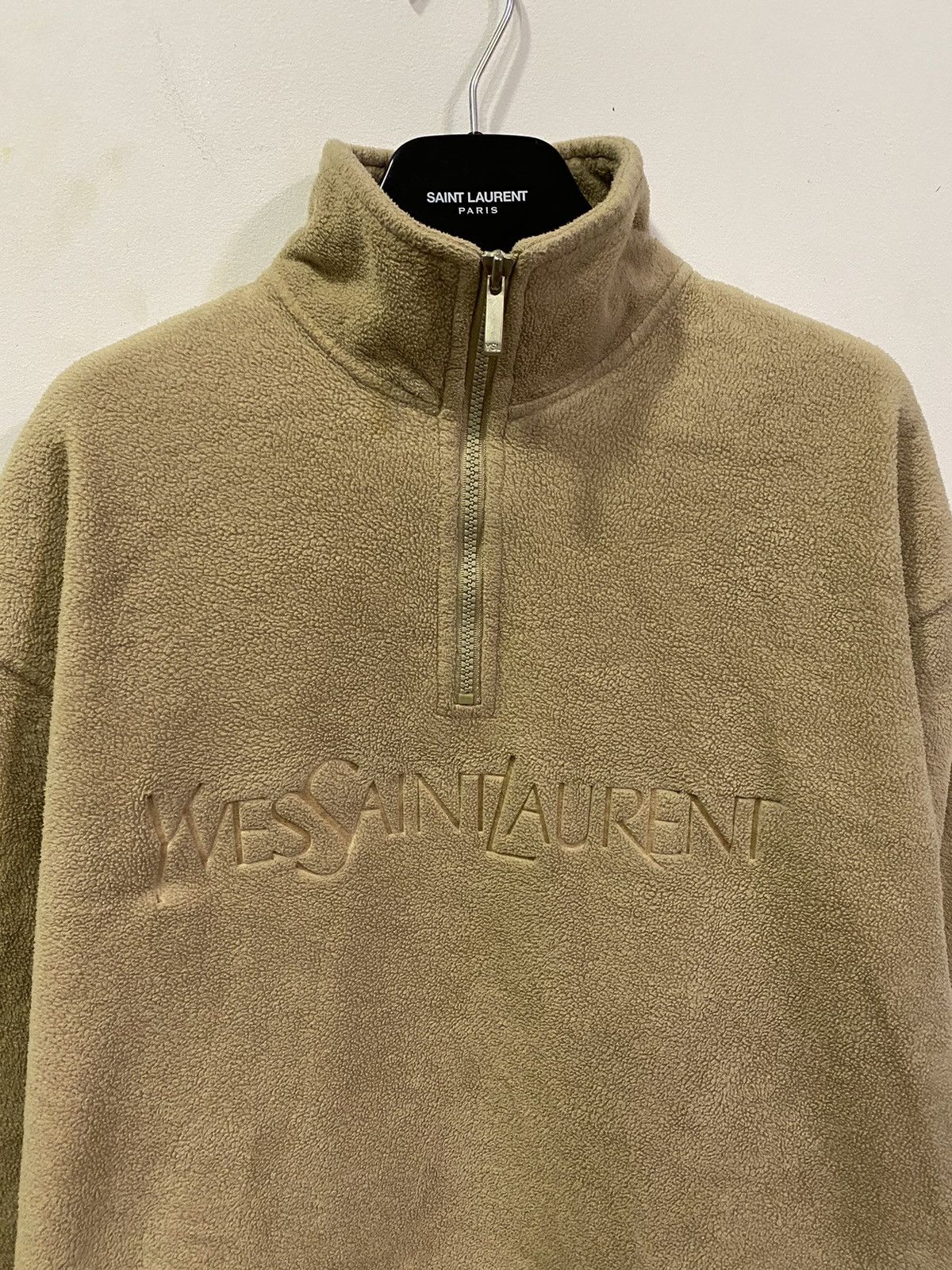 Yves Saint Laurent Fleece YSL Sweatshirt 1/4 Quarter Zip Big Logo Sweater Size US L / EU 52-54 / 3 - 16 Thumbnail