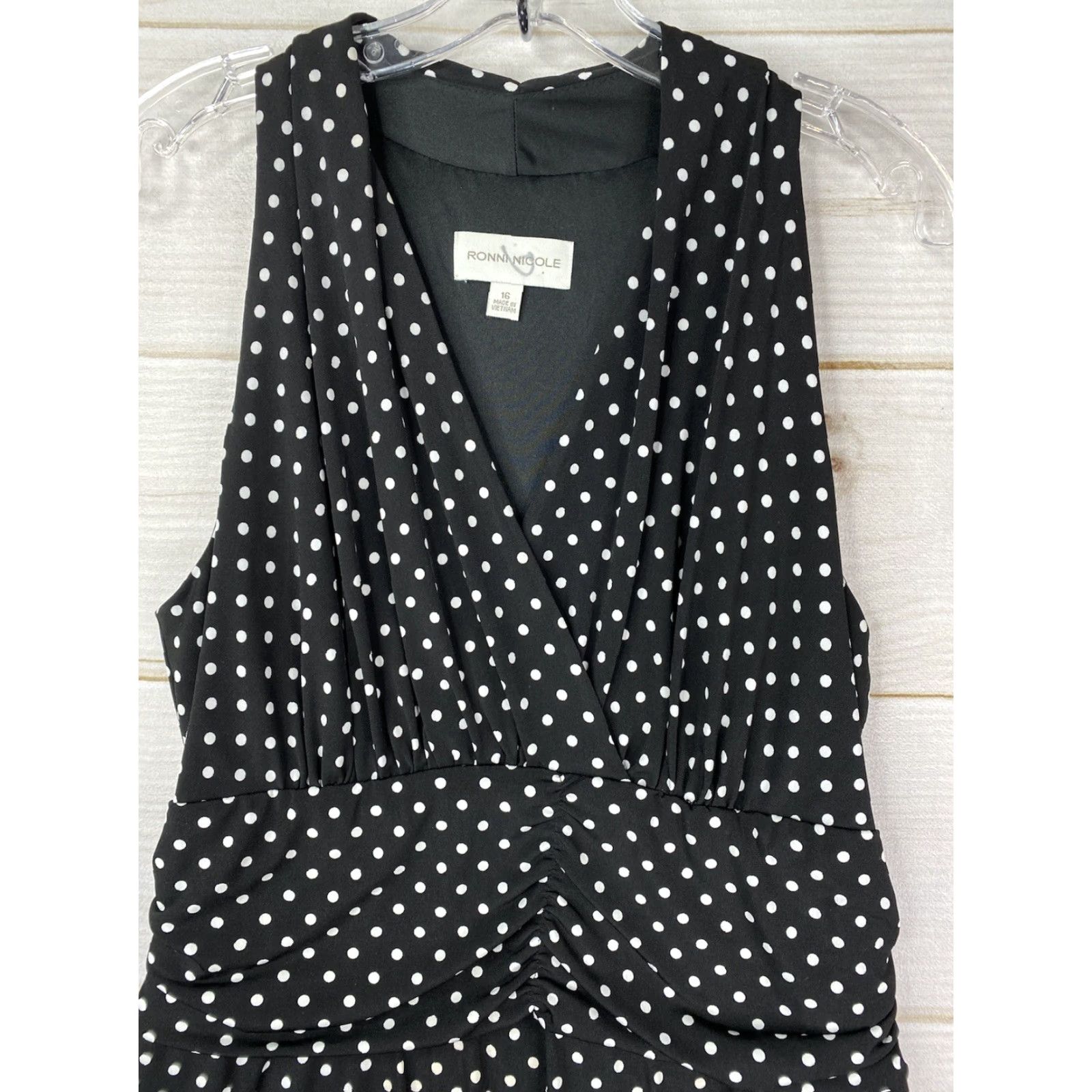 Vintage Ronni Nicole Dress Womens 16 Black Polka Dot V Neck Flowy Stretch Midi Ladies Sö Size XXL / US 16-18 / IT 52-54 - 2 Thumbnail