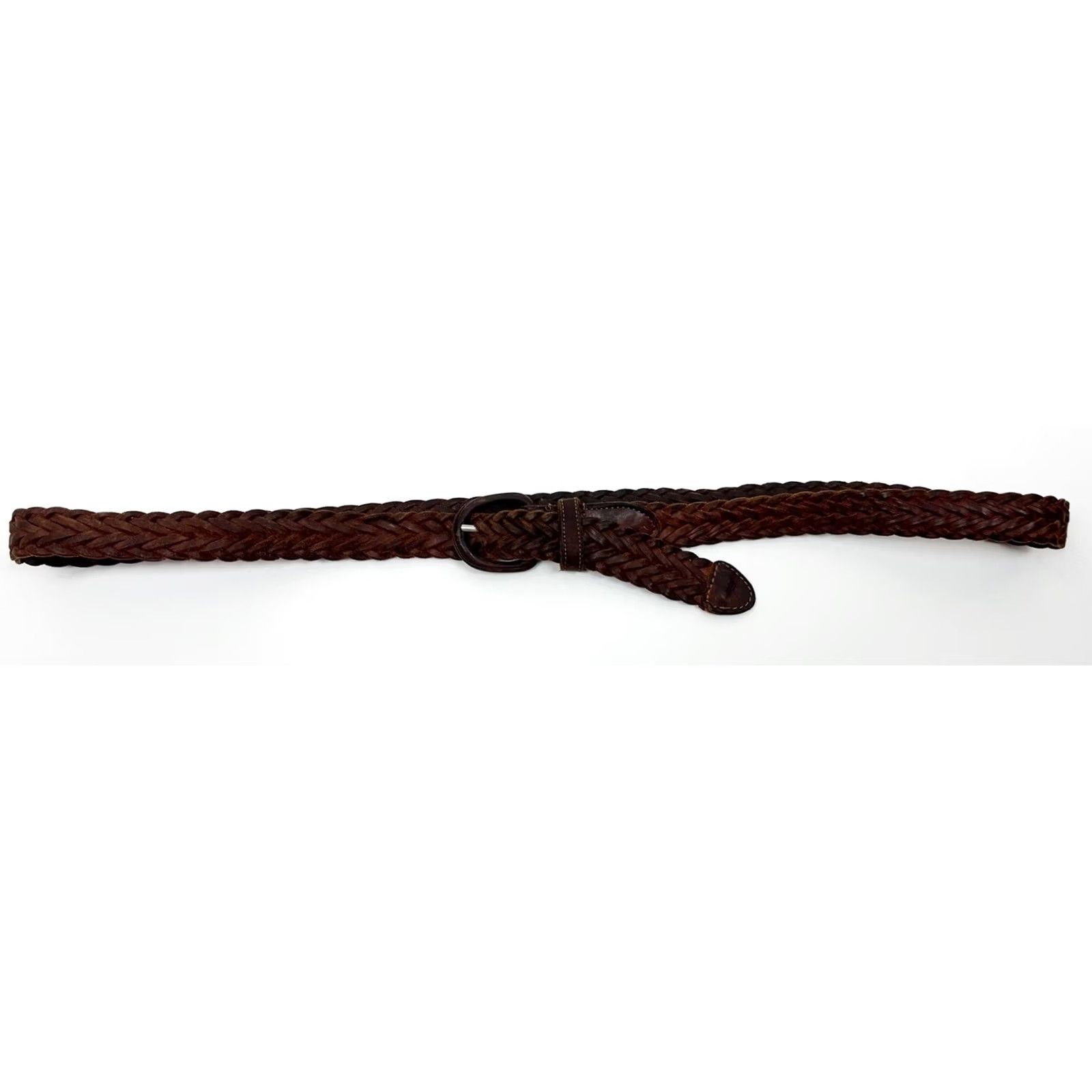 Vintage Unbranded Distressed Brown Leather Belt 38 Men Braided/Woven Adjustable Heavy Patina 80s 90s Grunge Style Size 38 - 2 Thumbnail