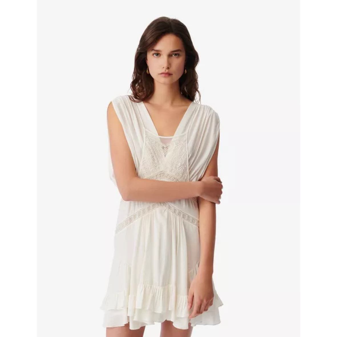 image of Iro Silk Off White Conor Beaded Mini Dress - Size 38 Us S in Cream, Women's