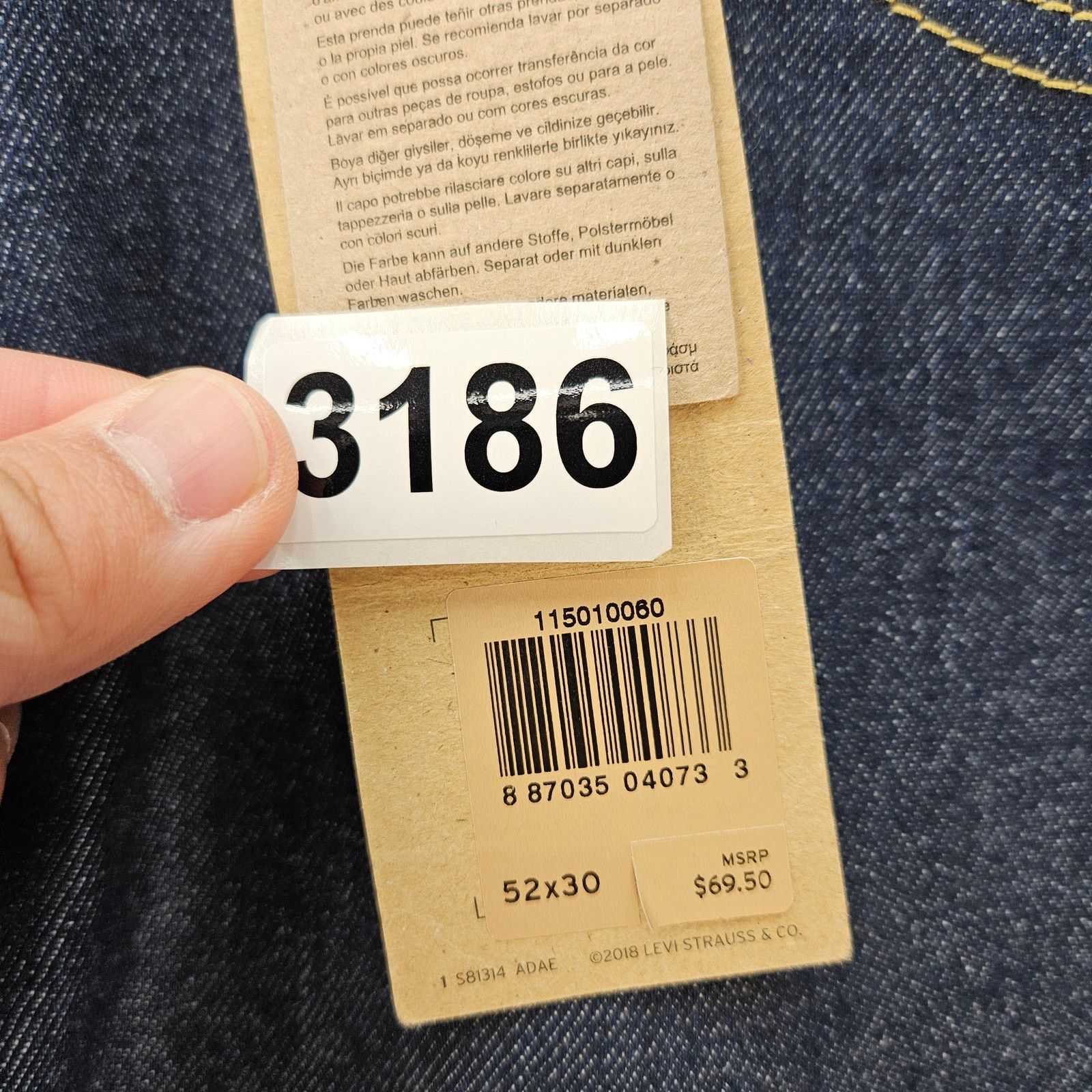 Levi's LEVI'S 501 MEN'S 52X30 ORIGINAL BUTTON FLY DARK WASH JEANS Size US 44 / EU 60 - 3 Thumbnail