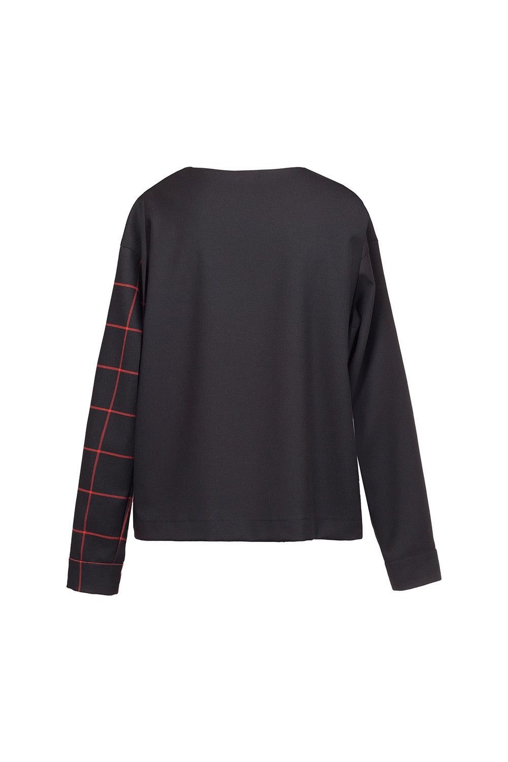 Cop Copine Cop Copine Black Knok Top with Red Checked Sleeve and Cuffs Size S / US 4 / IT 40 - 12 Thumbnail
