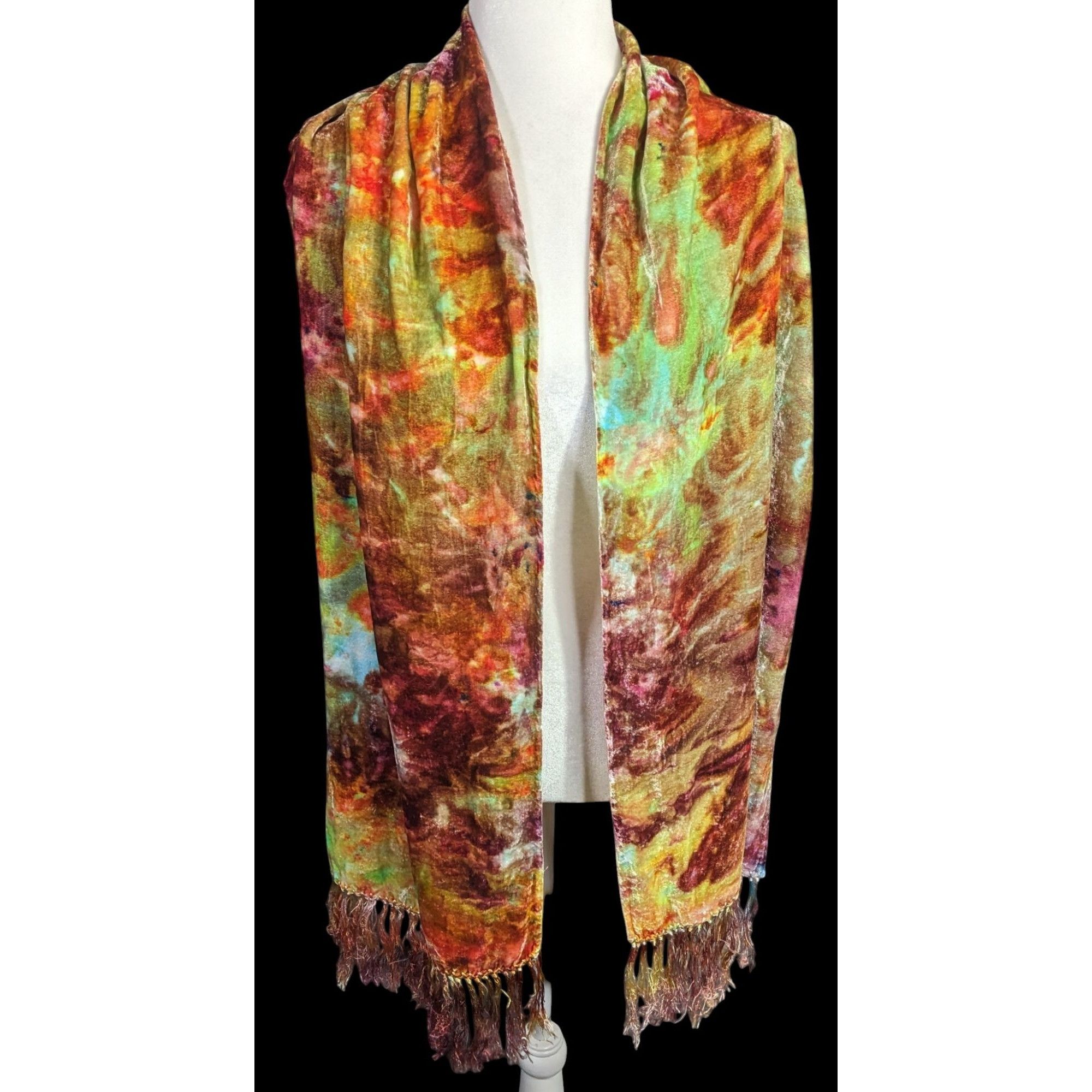Other Vintage Bohemian Retro Hippie Velvet Tie-Dye Scarf With Frin Size ONE SIZE - 3 Thumbnail