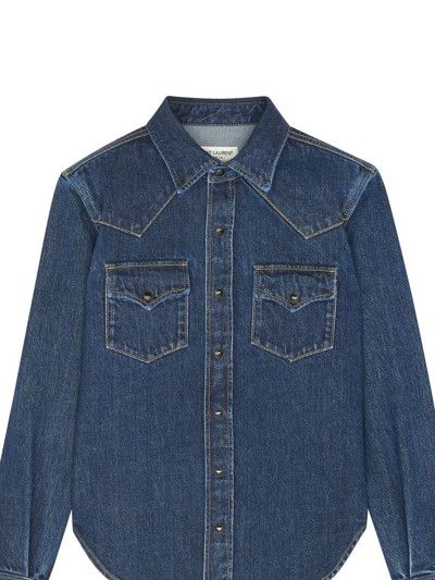 Saint Laurent Paris o1s1wg111124 Western Shirt in Sea Denim in Deep Blue Size S / US 4 / IT 40 - 3 Thumbnail