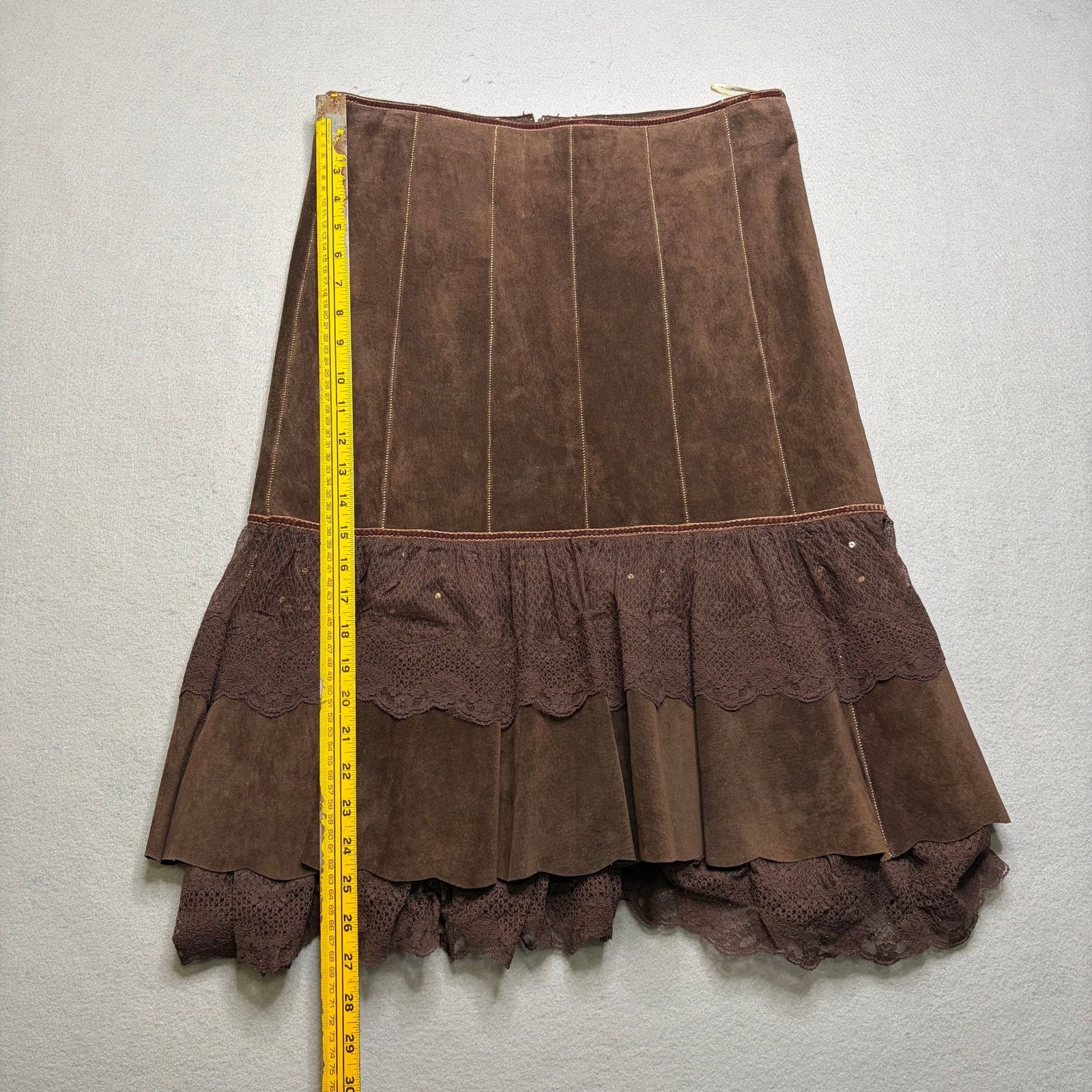 Sixth June Paris Y2K June Brown Suede Leather Midi Skirt Women’s Size 6 Lace Size 28" / US 6 / IT 42 - 7 Thumbnail