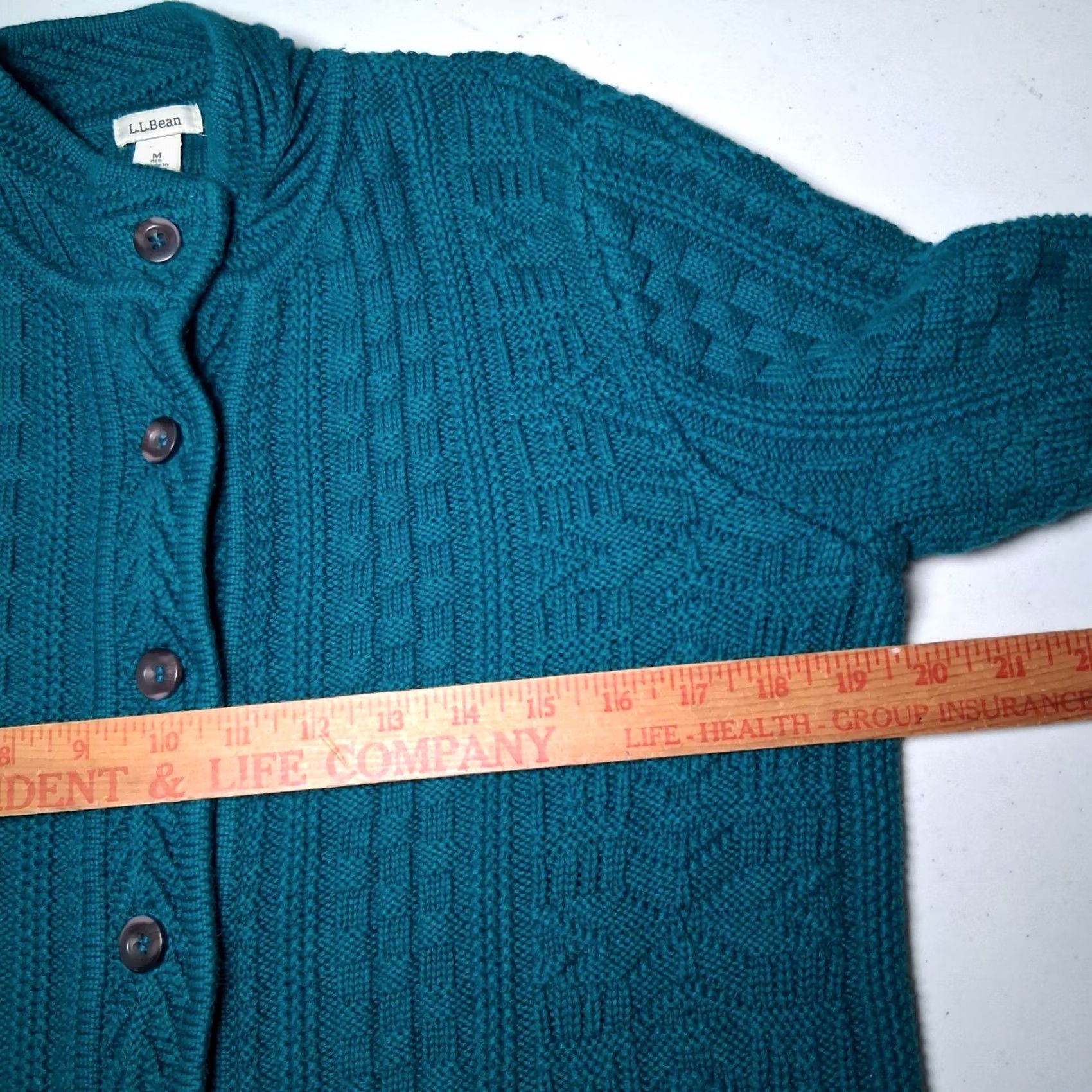 Vintage L.L. Bean Cardigan Sweater Medium Button Mixed Knit Basket Weave Turquoise Blue Adult Women Size M / US 6-8 / IT 42-44 - 4 Thumbnail