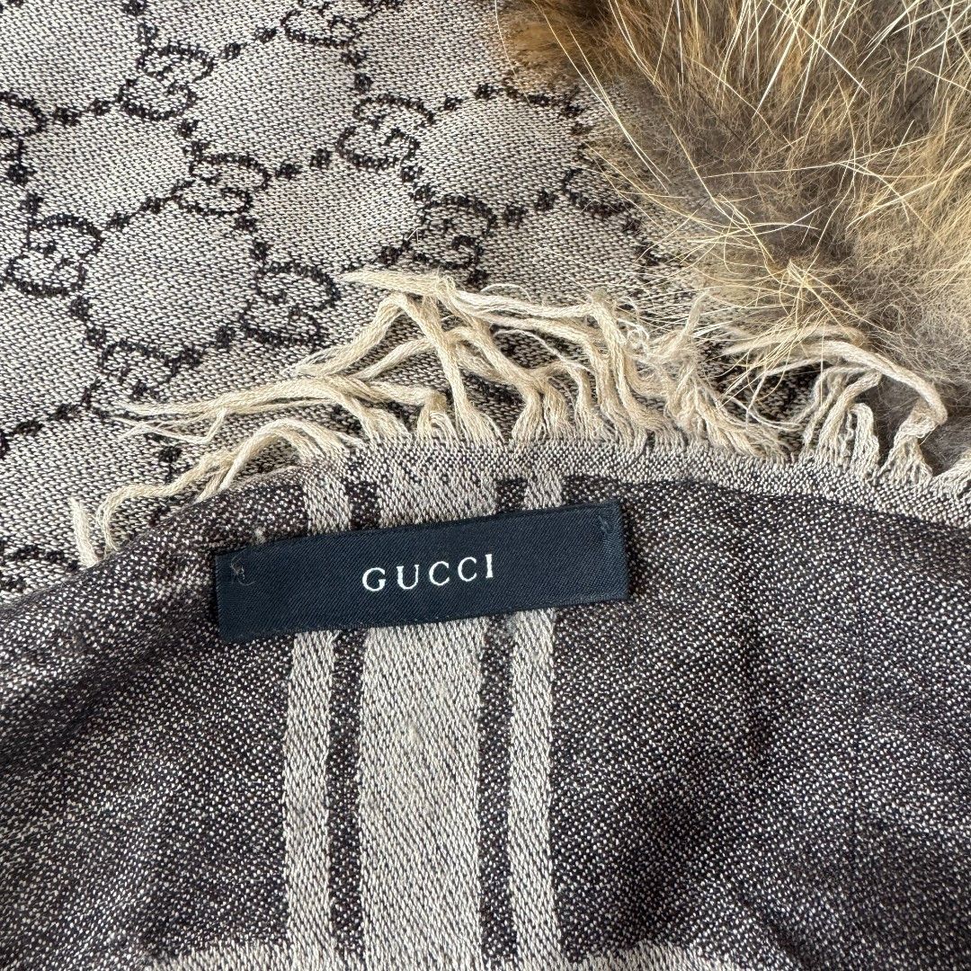 Gucci GG Monogram Wool Silk Stole with Fox Fur – Poncho Scarf Size ONE SIZE - 9 Thumbnail
