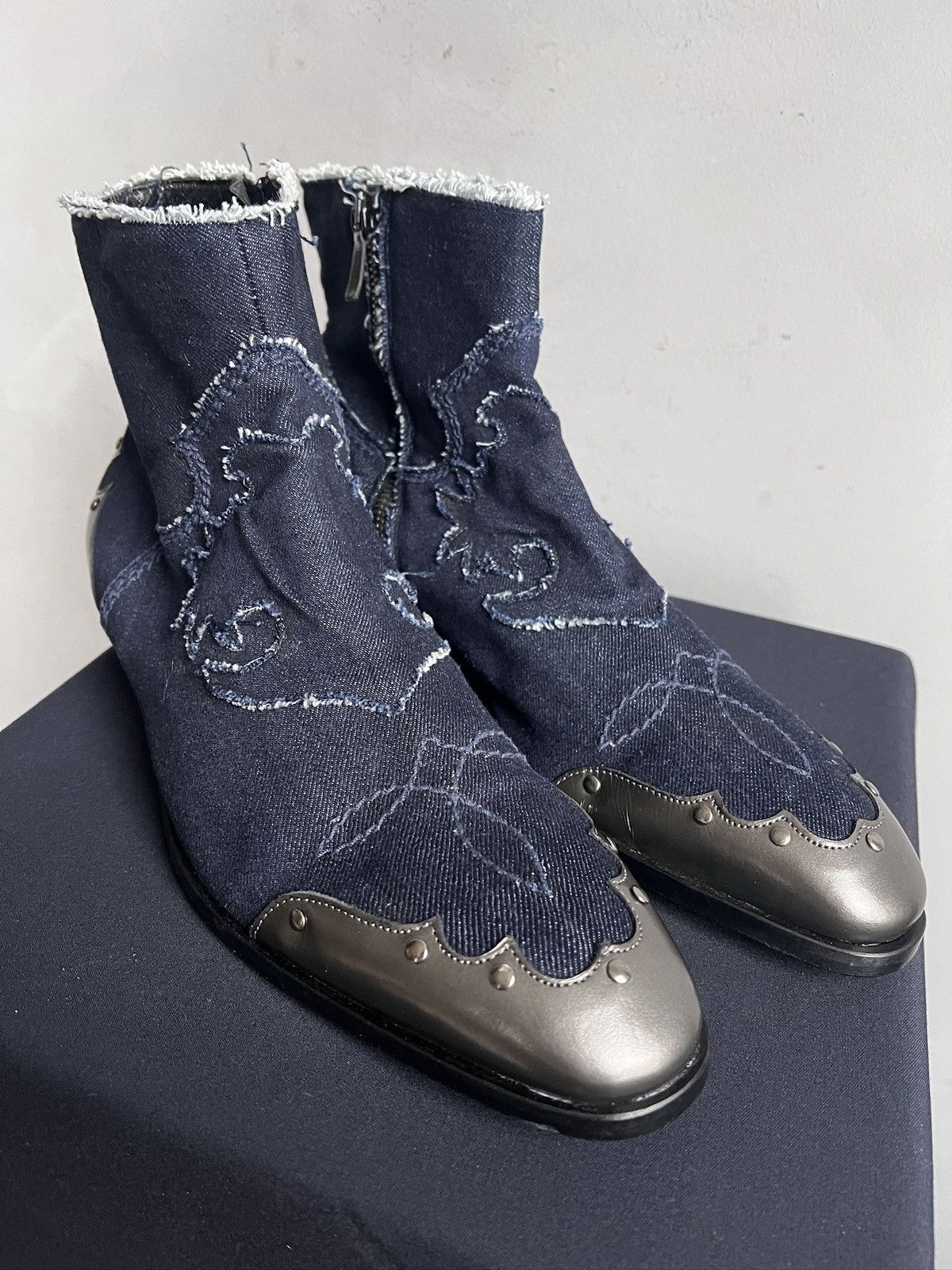 Western Rise Italy western style denim moto boots fashion style Size US 9 / EU 42 - 10 Thumbnail
