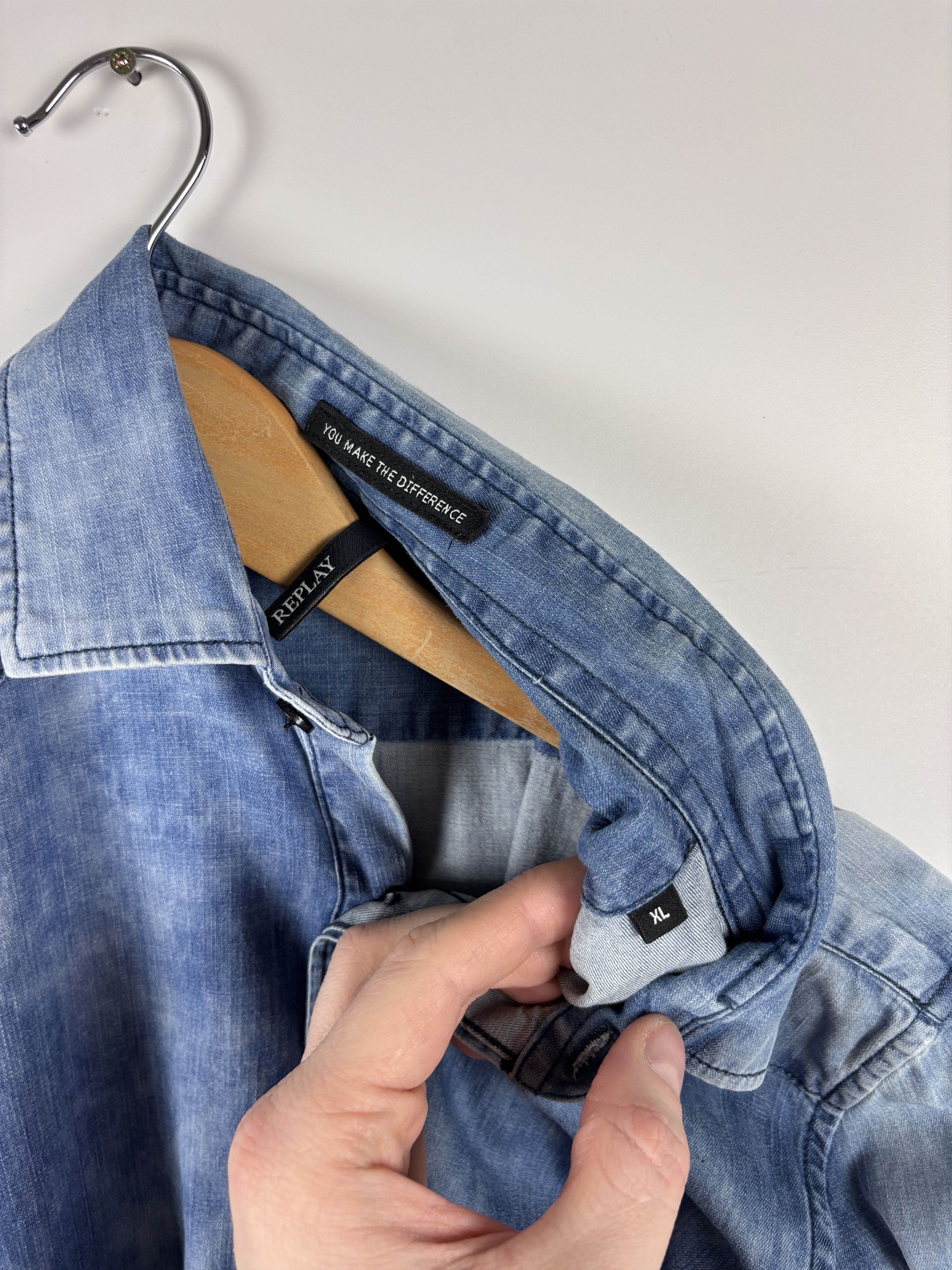 Replay Mens Replay Acid Wash Denim Button Up Shirt Blue Size XL Size US XL / EU 56 / 4 - 8 Thumbnail