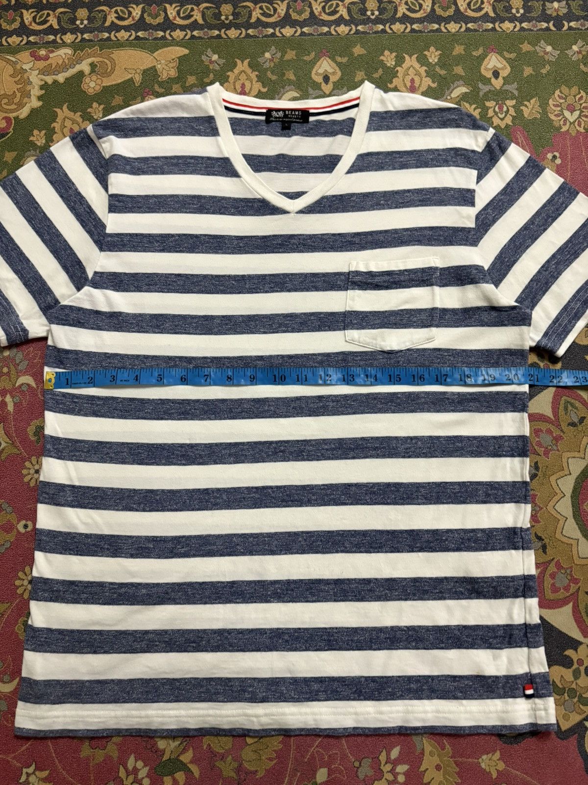 Beams Plus × Japanese Brand × Vintage Japanese Brand BEAMS HEART Striped Vneck T-Shirt Size US M / EU 48-50 / 2 - 9 Thumbnail