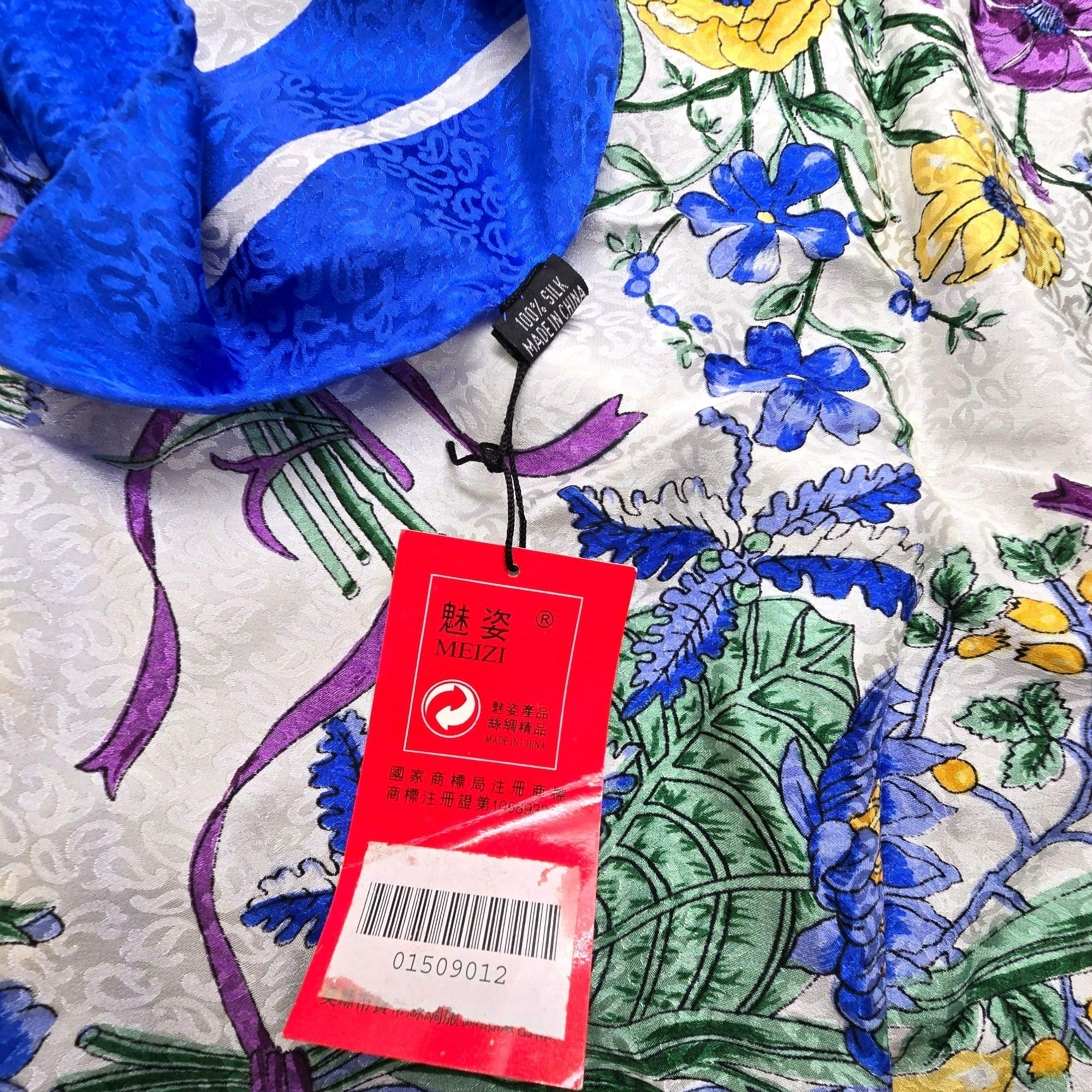 Vintage Vintage Silk Scarf Floral Print Blue White Yellow Purple Iri Size ONE SIZE - 6 Thumbnail