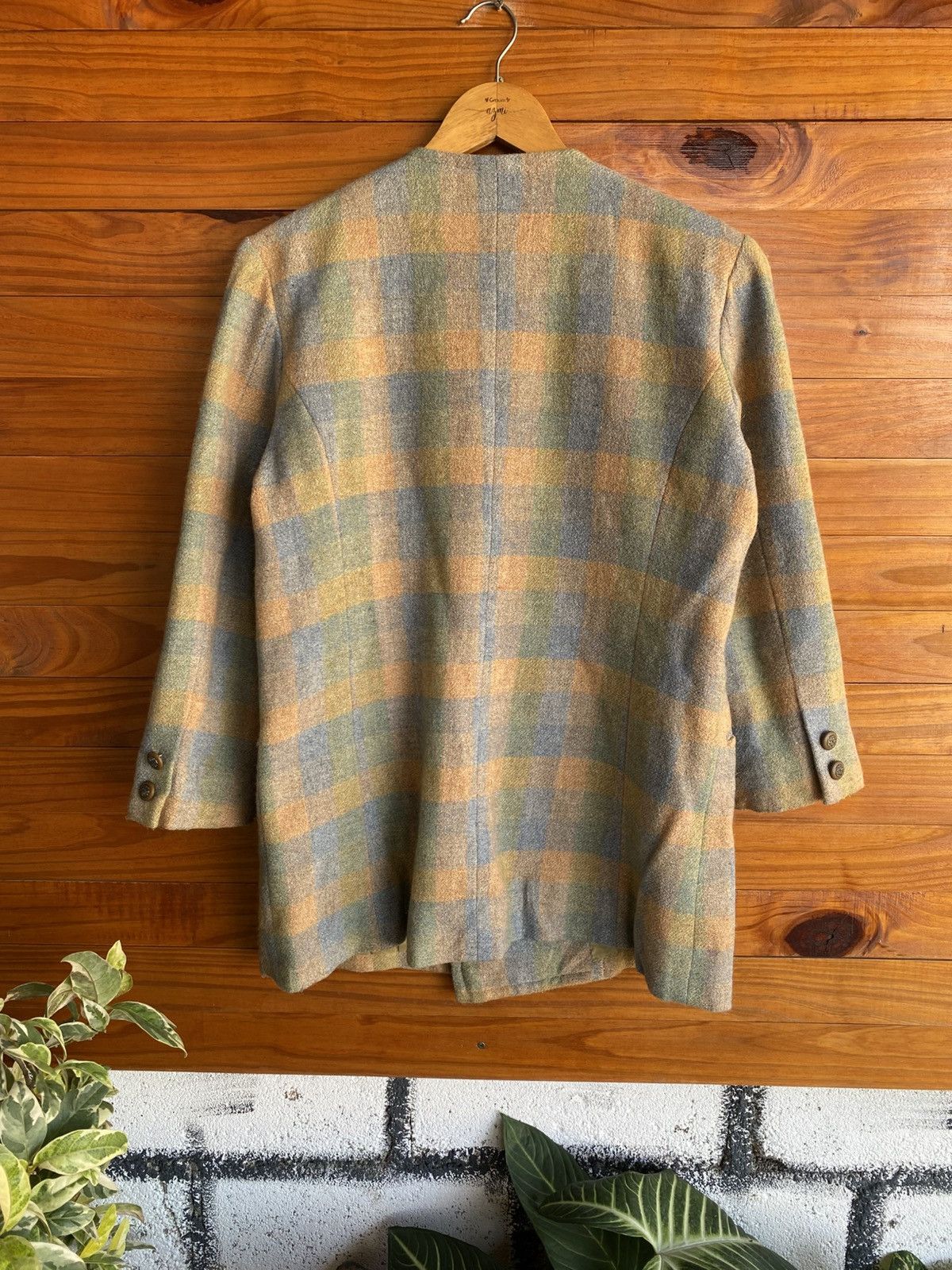 Japanese Brand Vintage Wool Plaid Blazer Jacket | Pastel Check Double Coat Size M / US 6-8 / IT 42-44 - 11 Thumbnail