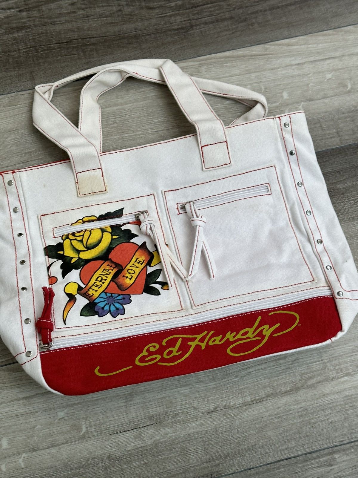 Ed Hardy Vintage Ed Hardy " Eteneral Love " Rose Skull White Tote Size ONE SIZE - 4 Thumbnail