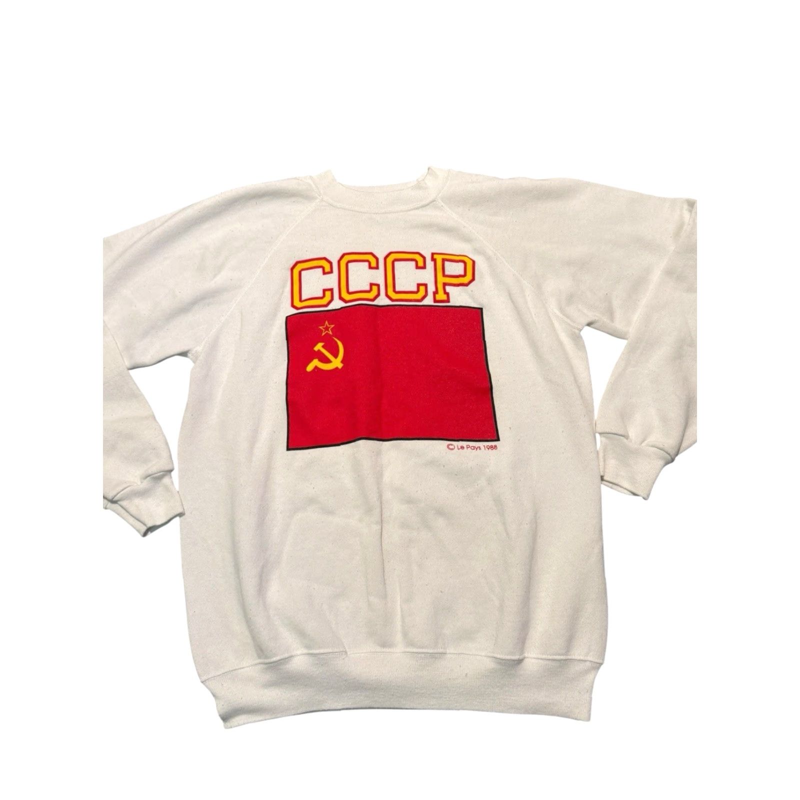 Hanes VINTAGE Hanes 1988 Le Pays Soviet Union CCCP Crewneck Sweatshirt Size L White Graphic Print Men, Pullover, Fleece, Cotton, All Seasons, Rare Size US L / EU 52-54 / 3 - 6 Thumbnail