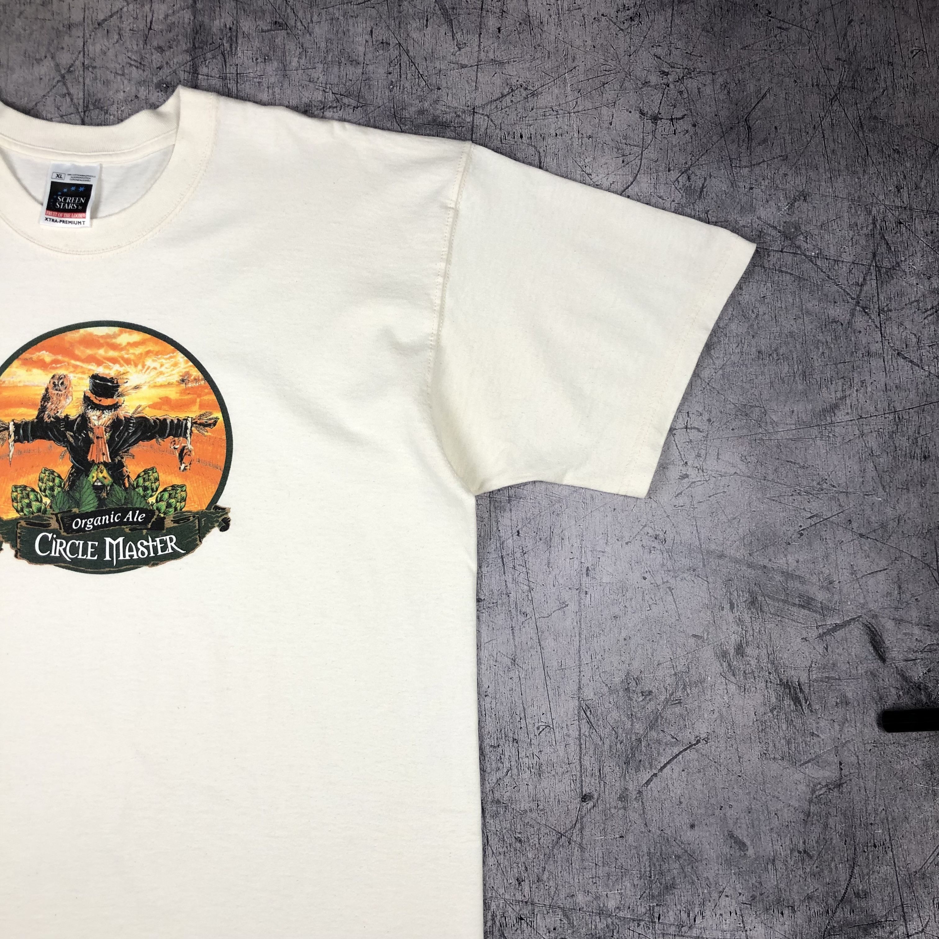 Vintage 90s Scarecrow Art Organic Ale Circle Master Tee Size US XL / EU 56 / 4 - 7 Thumbnail