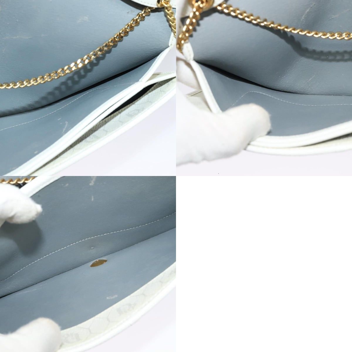 Dior DIOR Honeycomb Canvas Chain Shoulder Bag Pvc White Gold Size ONE SIZE - 12 Thumbnail