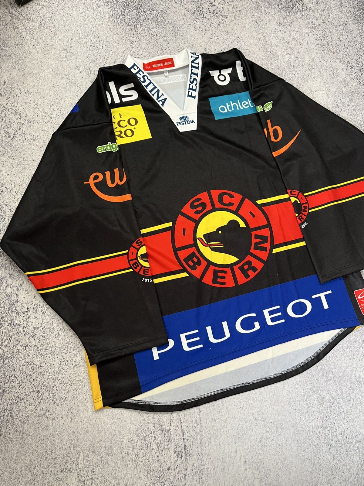 NHL SC Bern Switzerland Ice Hockey Jersey Peugeot Big Logo Rare Size US XXL / EU 58 / 5 - 3 Thumbnail