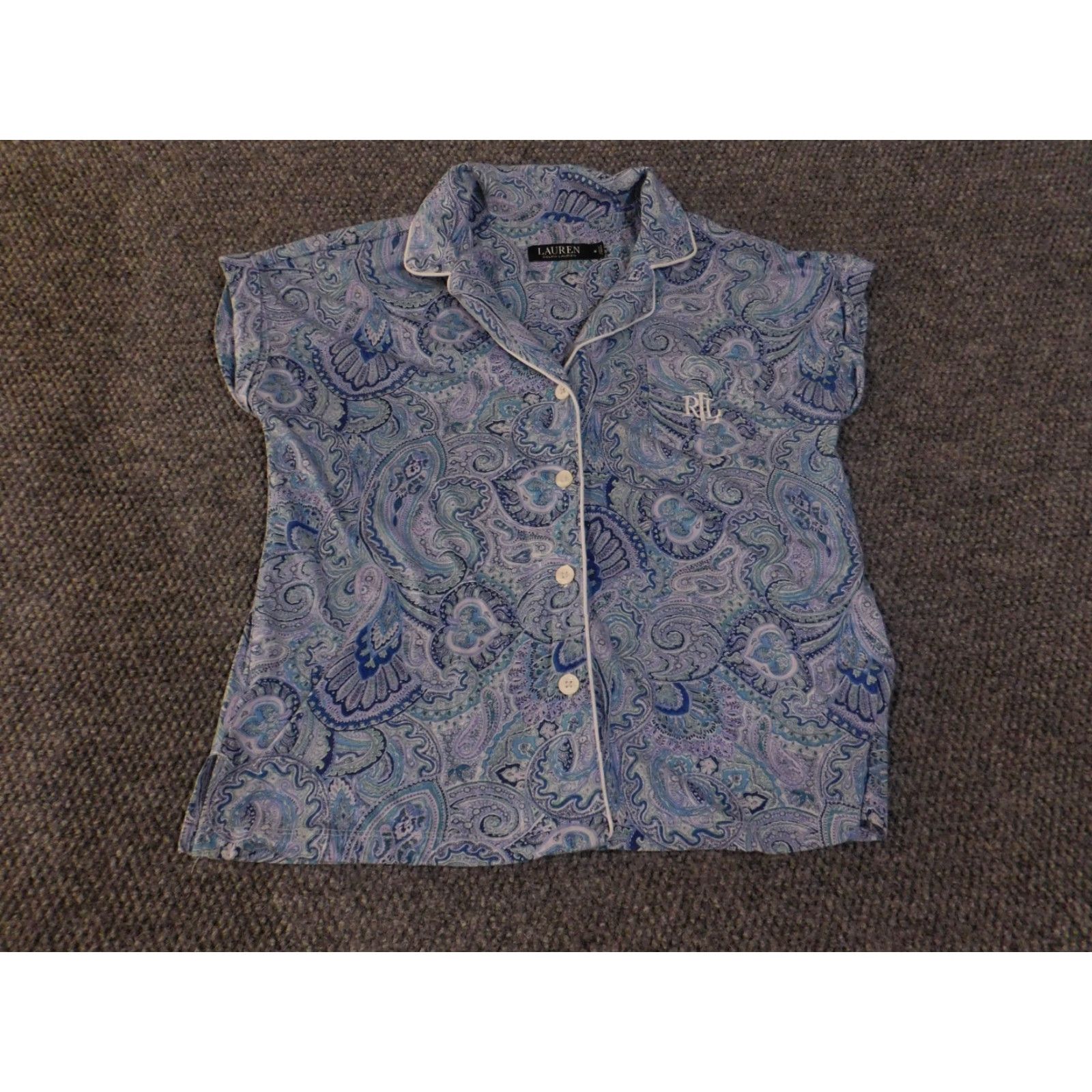 Ralph Lauren Lauren Ralph Lauren Pajama Top Womens M Blue Paisley Short Sleeve Button up Size M / US 6-8 / IT 42-44 - 2 Thumbnail