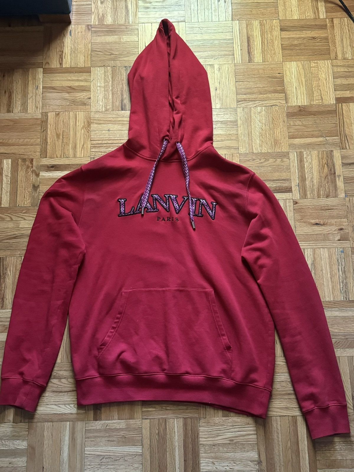 Lanvin LANVIN Curb Red Embroidered Hoodie XL - Lipstick Size US XL / EU 56 / 4 - 1 Thumbnail