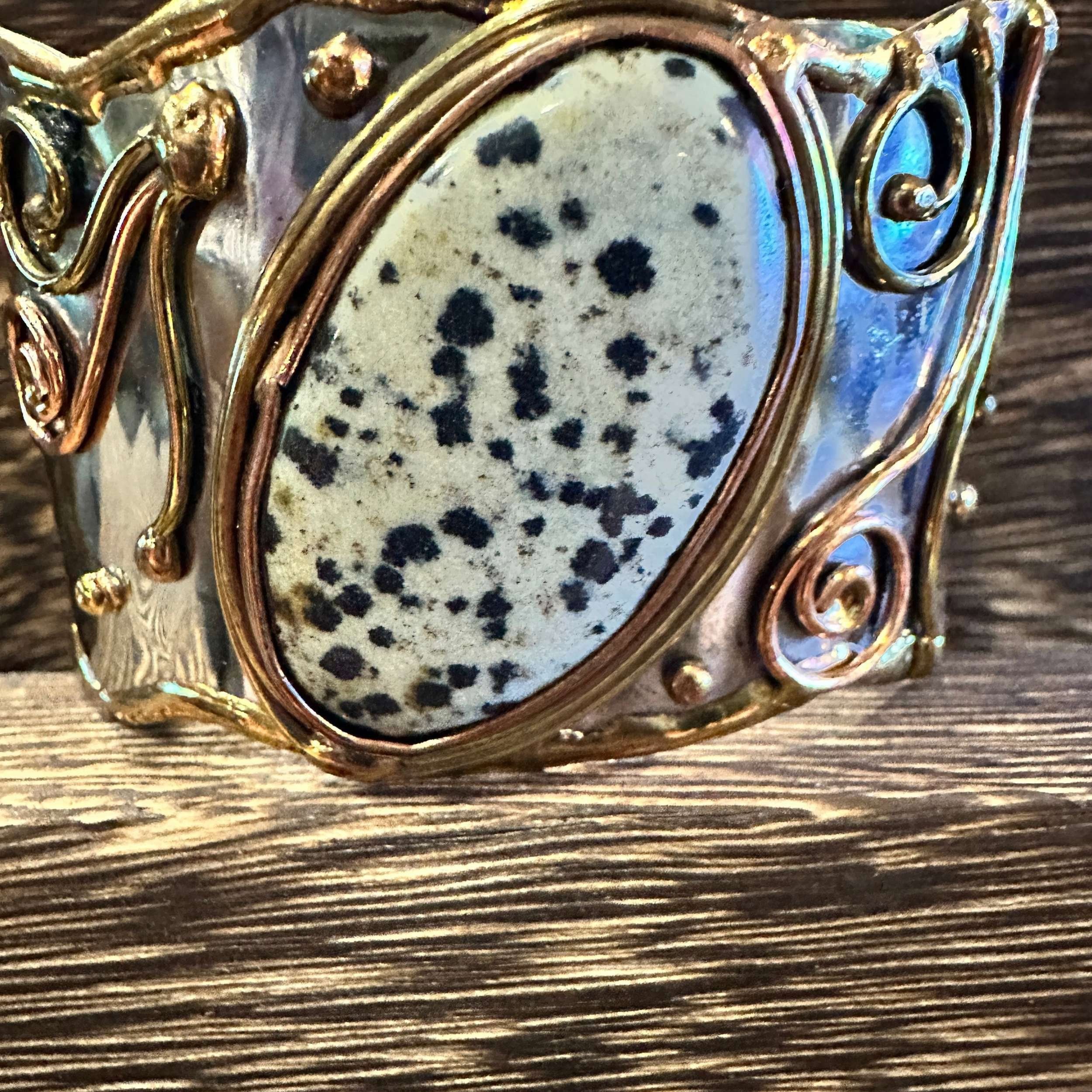 Other Unique Adjustable Cuff Bracelet with Dalmation Jasper and Mi Size ONE SIZE - 2 Thumbnail