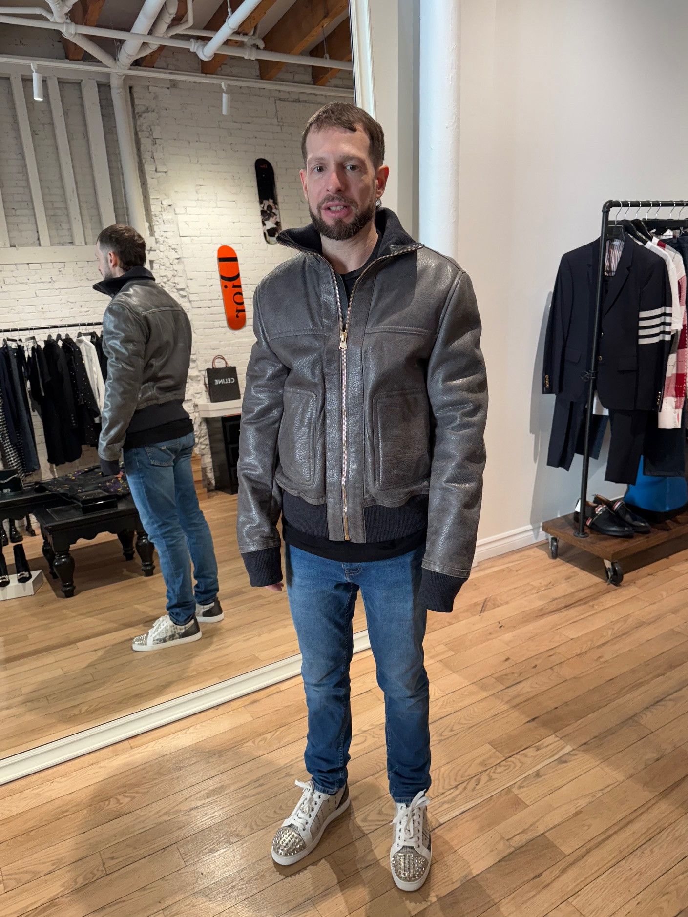 Dolce & Gabbana Dolce & Gabbana Grey Lambskin Leather Shearling Bomber Size US L / EU 52-54 / 3 - 16 Thumbnail