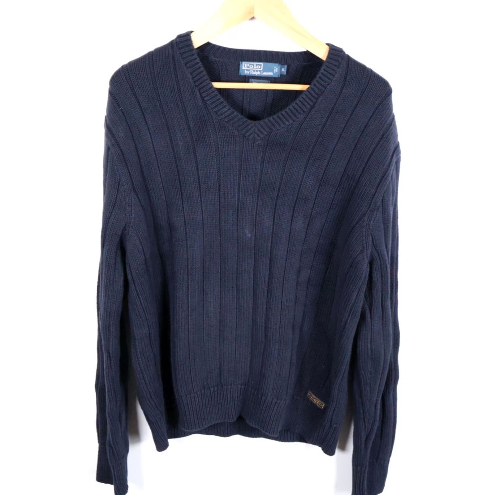 Polo Ralph Lauren Polo Ralph Lauren Sweater Men XL Dark Blue Chunky Knit V-Neck Elbow Patches Size US XL / EU 56 / 4 - 2 Thumbnail