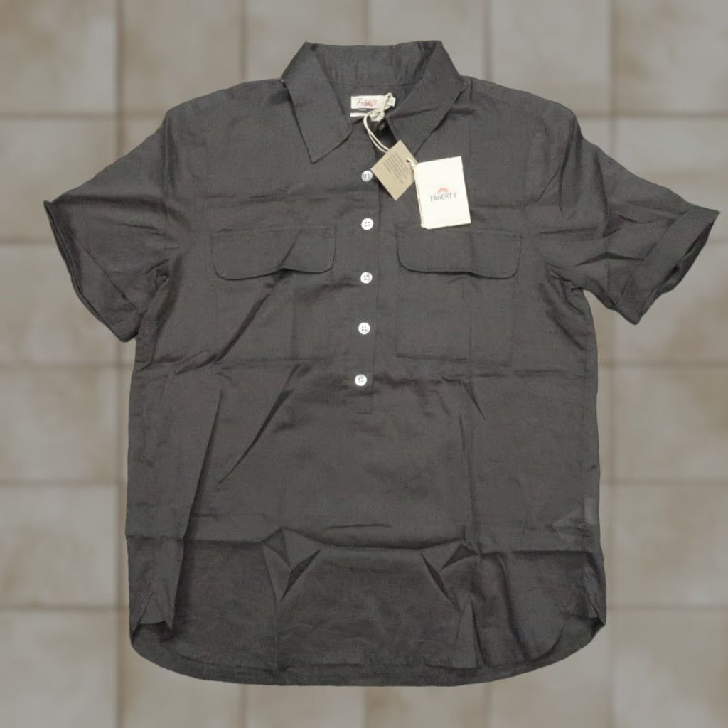 Faherty Faherty Shirt Womens XS Washed Black Button-Up Lightweight Cotton Short Sleeve Casual Travel Modern Basic Womens Clothing Size XS / US 0-2 / IT 36-38 - 1 Thumbnail