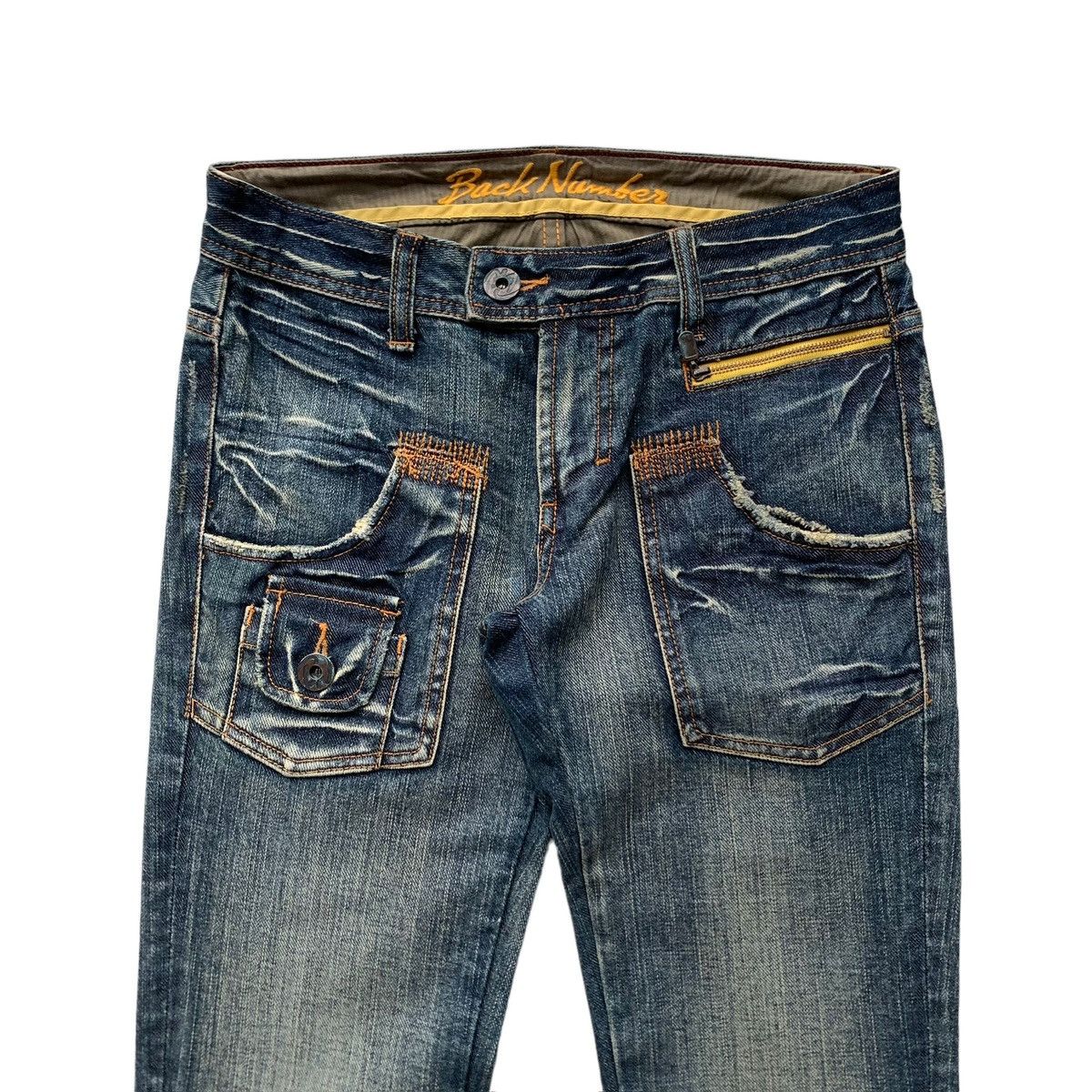 Japanese Brand × Vintage 2000s Back Number Blue Wash Distressed Fatigue Flared Jeans Size US 28 / EU 44 - 2 Thumbnail