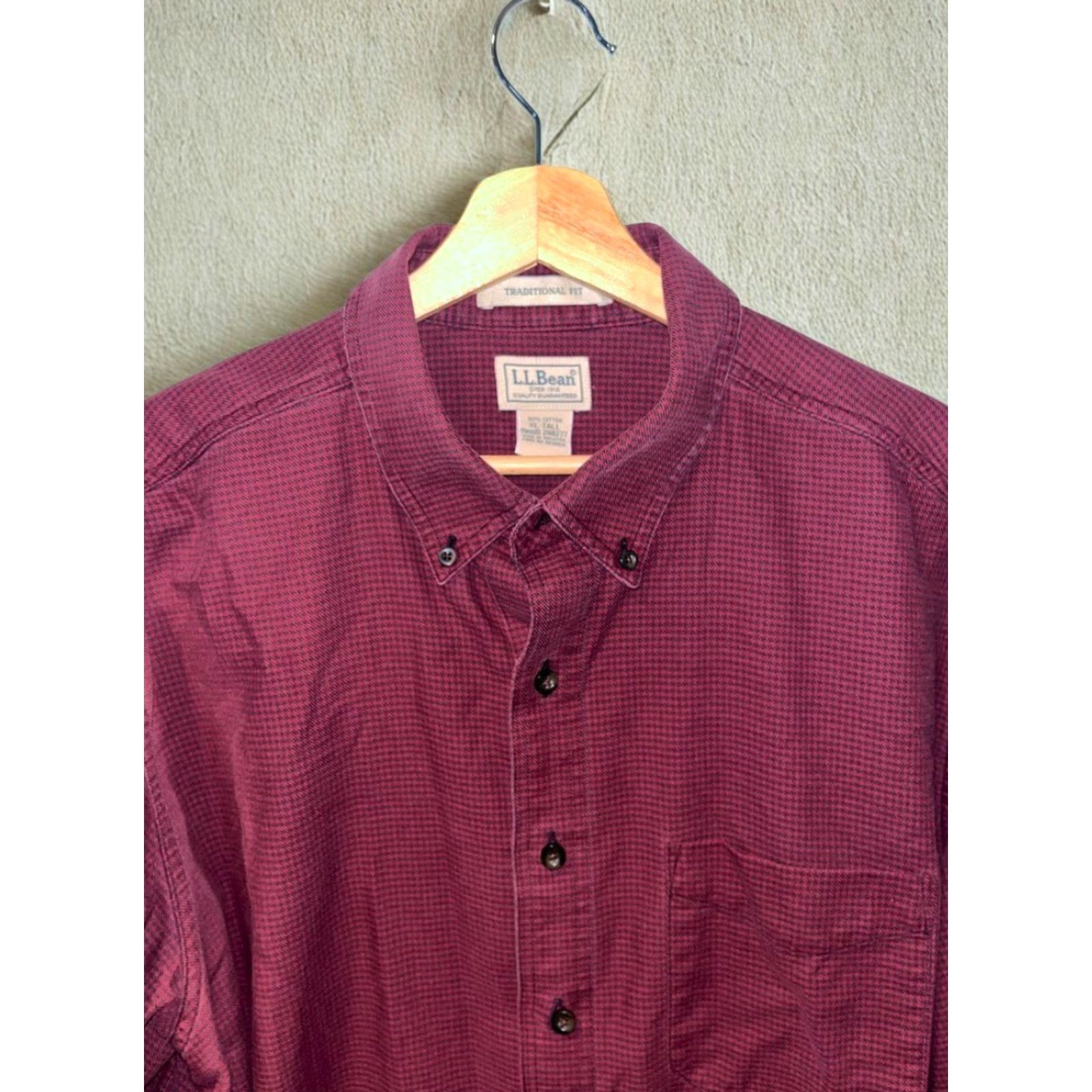 Vintage L.L. Bean Wicked Good Flannel Shirt Mens XL Tall Burgundy Red Houndstooth Button-Down Pocket Classic Outdoor Size US XL / EU 56 / 4 - 2 Thumbnail