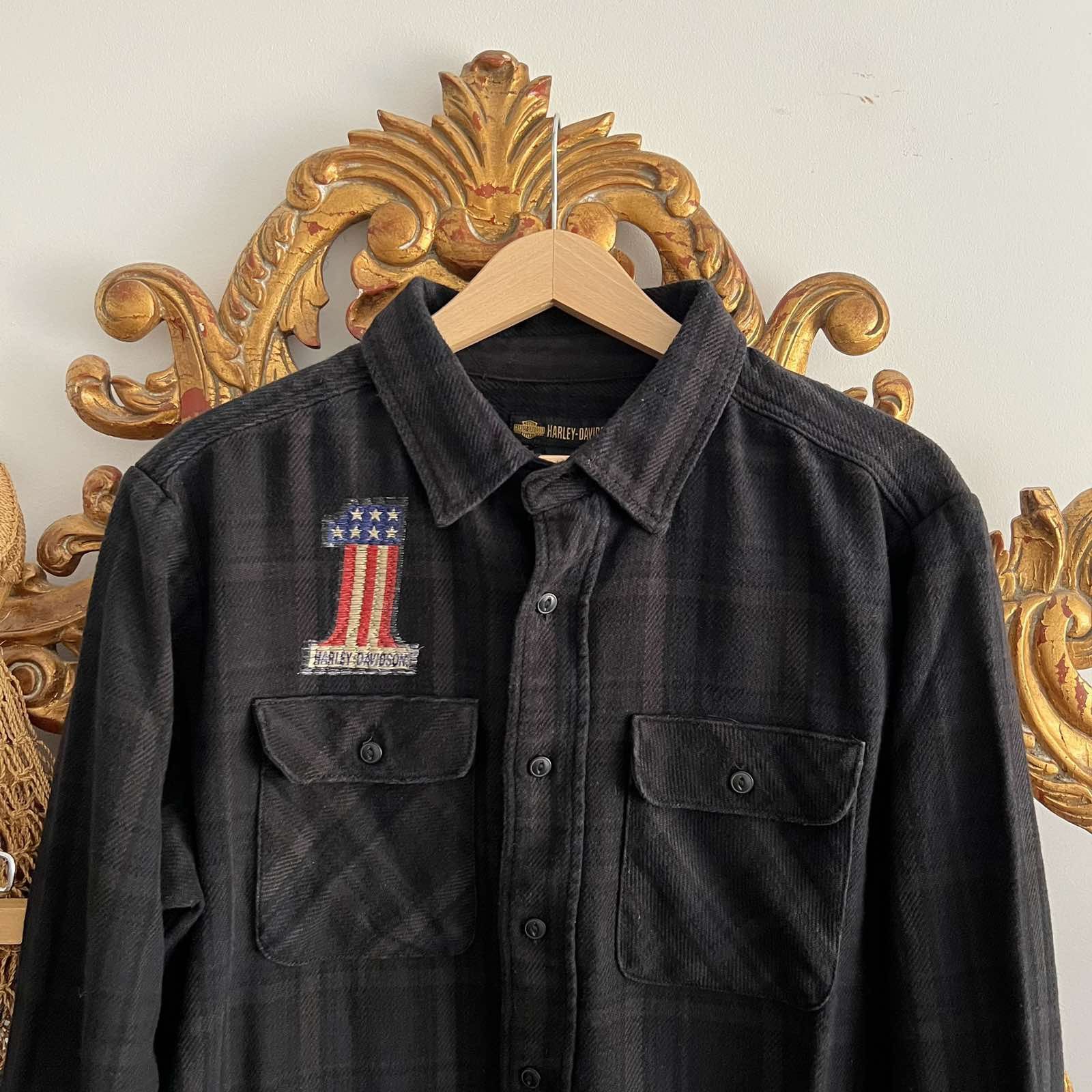 Harley Davidson × Vintage Vintage Harley Davidson Button Up Shirt Flannel Sz L-XL Size US XL / EU 56 / 4 - 3 Thumbnail