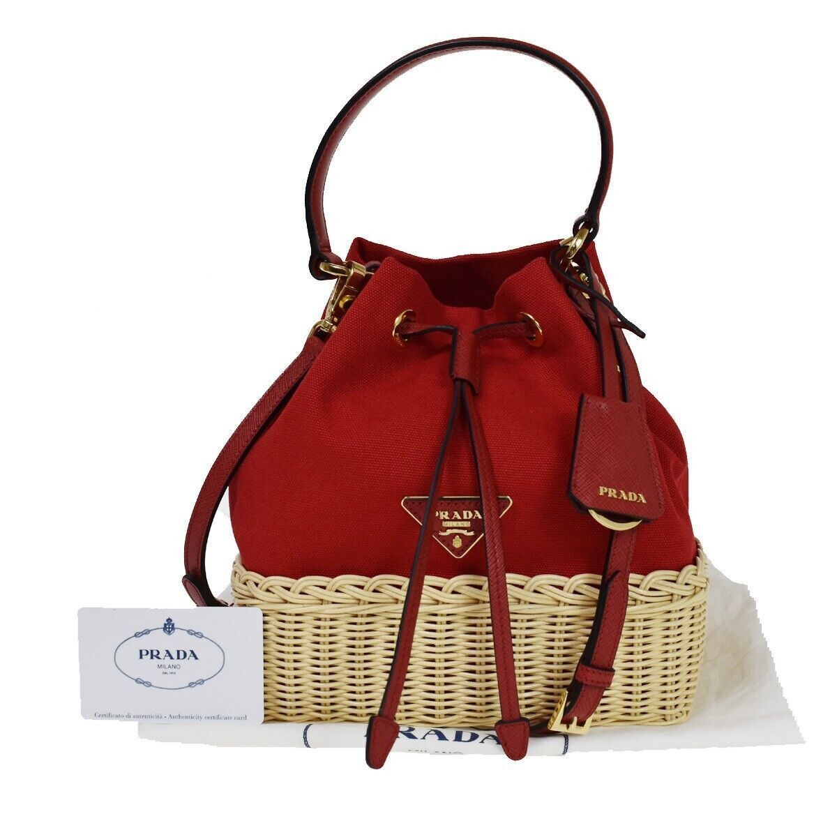Prada Prada Drawstring Bucket bag Canvas and Wicker Size ONE SIZE - 1 Thumbnail
