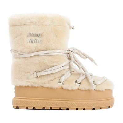 Miu Miu o1B3y1r0426 Mutton Fur Boots in Beige Size US 12 / IT 42 - 1 Preview