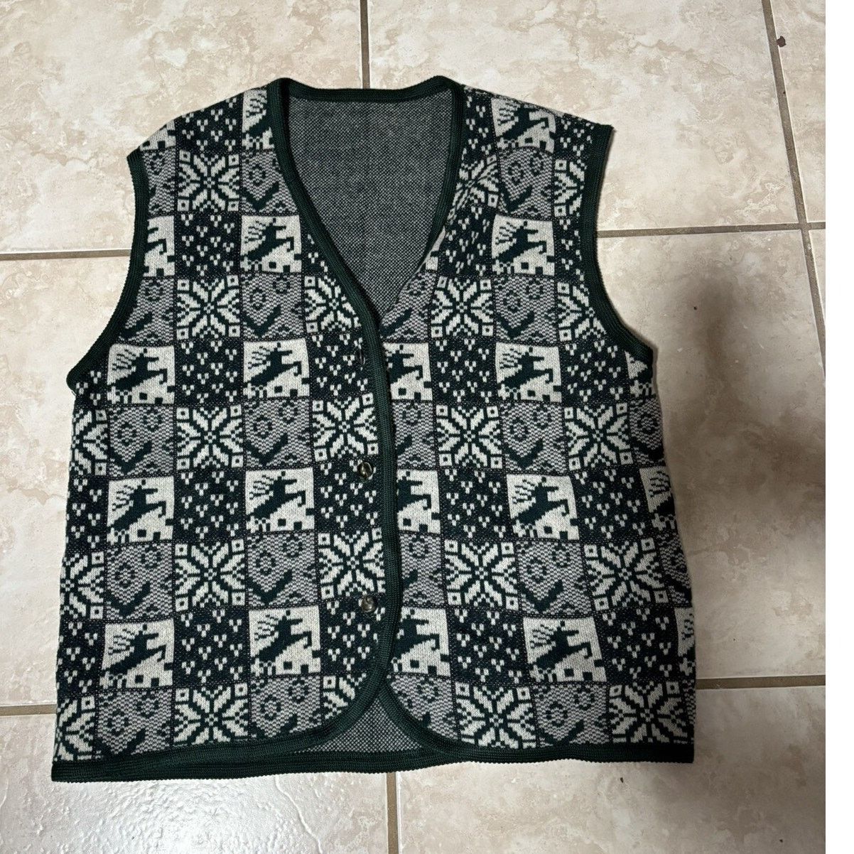 Handmade Vintage 50s 60s Novelty Deer Winter Vest Button Up Size US L / EU 52-54 / 3 - 1 Thumbnail