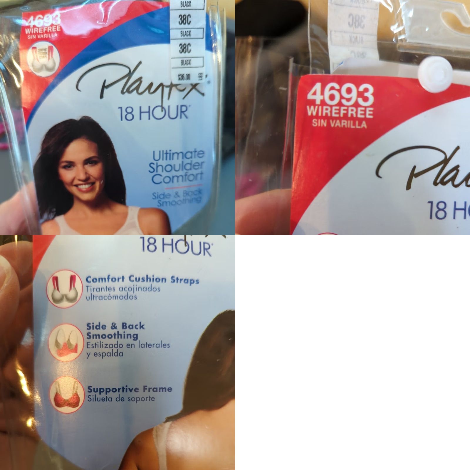 Vintage Playtex 18 Hour Women's Size 38C Ultimate Shoulder Comfort Bra Wireless Black Side and Back Smoothing Adjustable Straps 4693 Women Size ONE SIZE - 8 Thumbnail