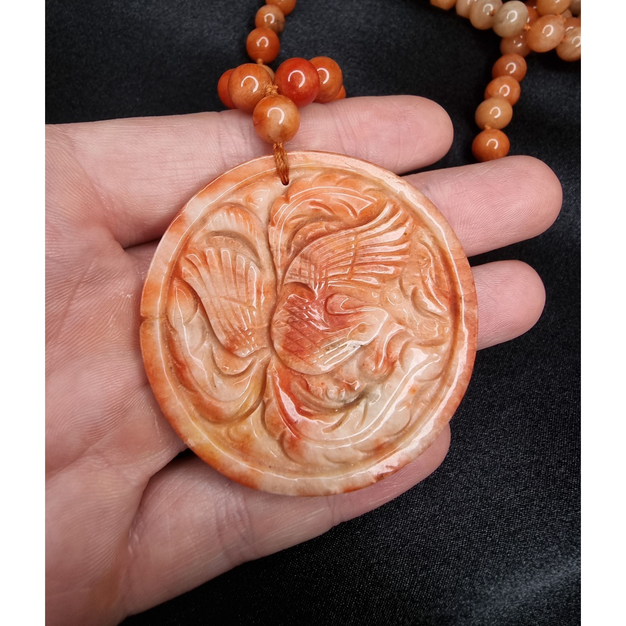 Vintage Vintage Hand-Carved Agate Pendant Necklace With Beaded Chain Size ONE SIZE - 5 Thumbnail