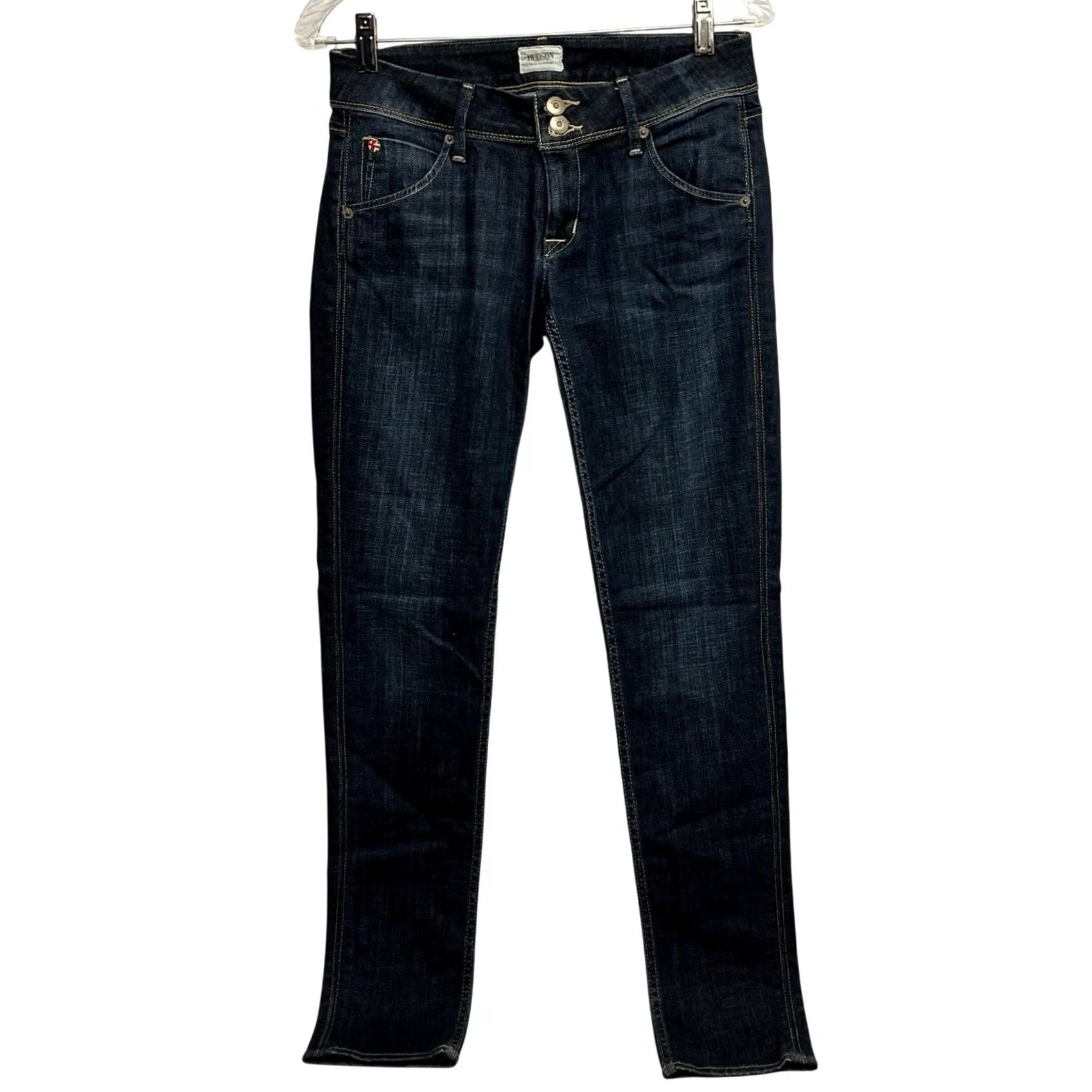 Hudson HUDSON Jeans Collin Skinny Dark Wash 26 Y2K Low Rise Denim Stretch 5-Pocket Womens Jeans Flap Zipper Button Front Back Fading Size 26" / US 2 / IT 38 - 2 Thumbnail