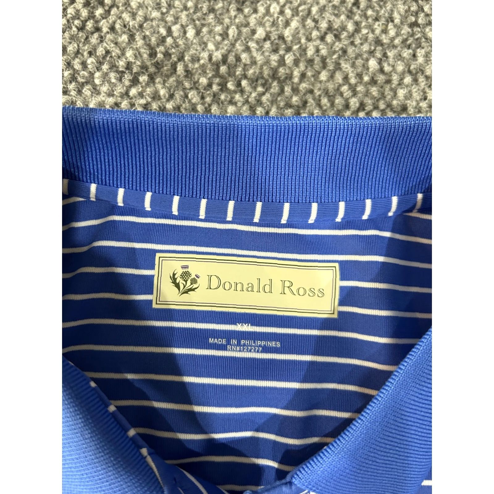Vintage Donald Ross Polo Shirt Mens 2XL Blue White Striped Sharks Performance Golf Shirt Size US XXL / EU 58 / 5 - 4 Thumbnail