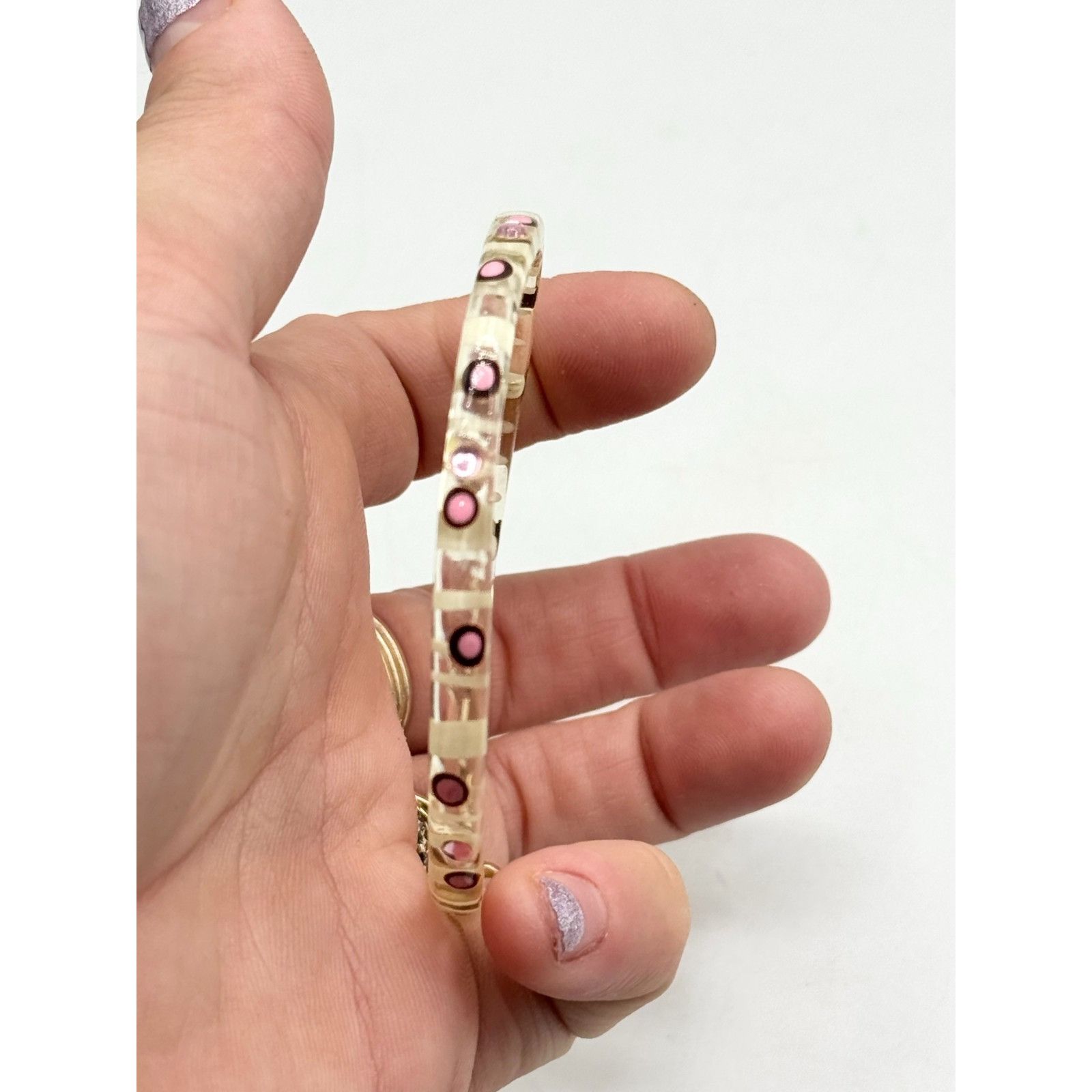 Vintage Vintage painted pink rhinestone Lucite bangle bracelet Size ONE SIZE - 4 Thumbnail
