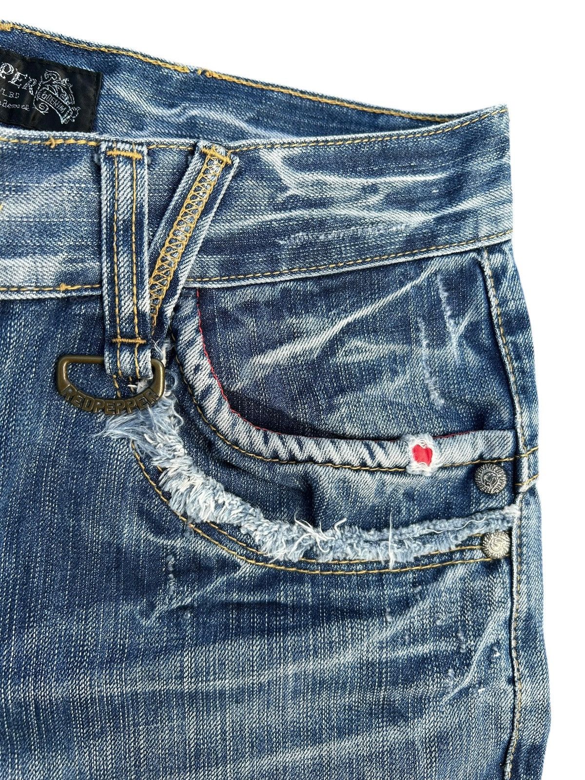 Kapital RED PEPPER JAPAN HIPPIES SMILE DISTRESSED DENIM JEANS Size US 34 / EU 50 - 10 Thumbnail