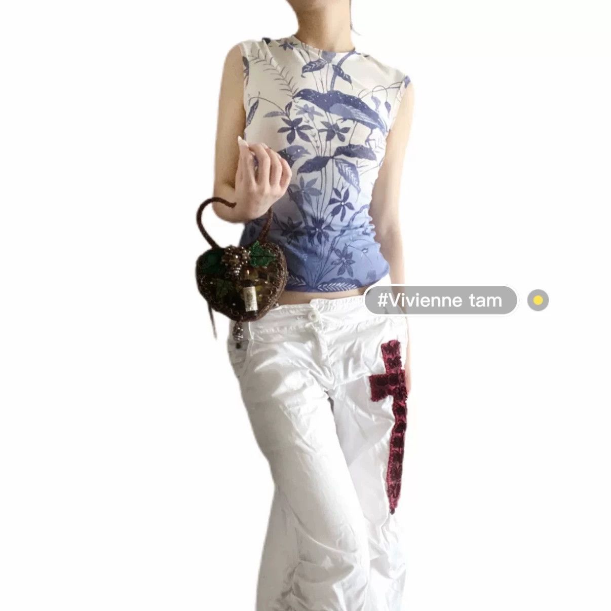 Vivienne Tam Vivienne Tam SS05 Blue Floral Mesh Vest Size 0 Size XS / US 0-2 / IT 36-38 - 3 Thumbnail