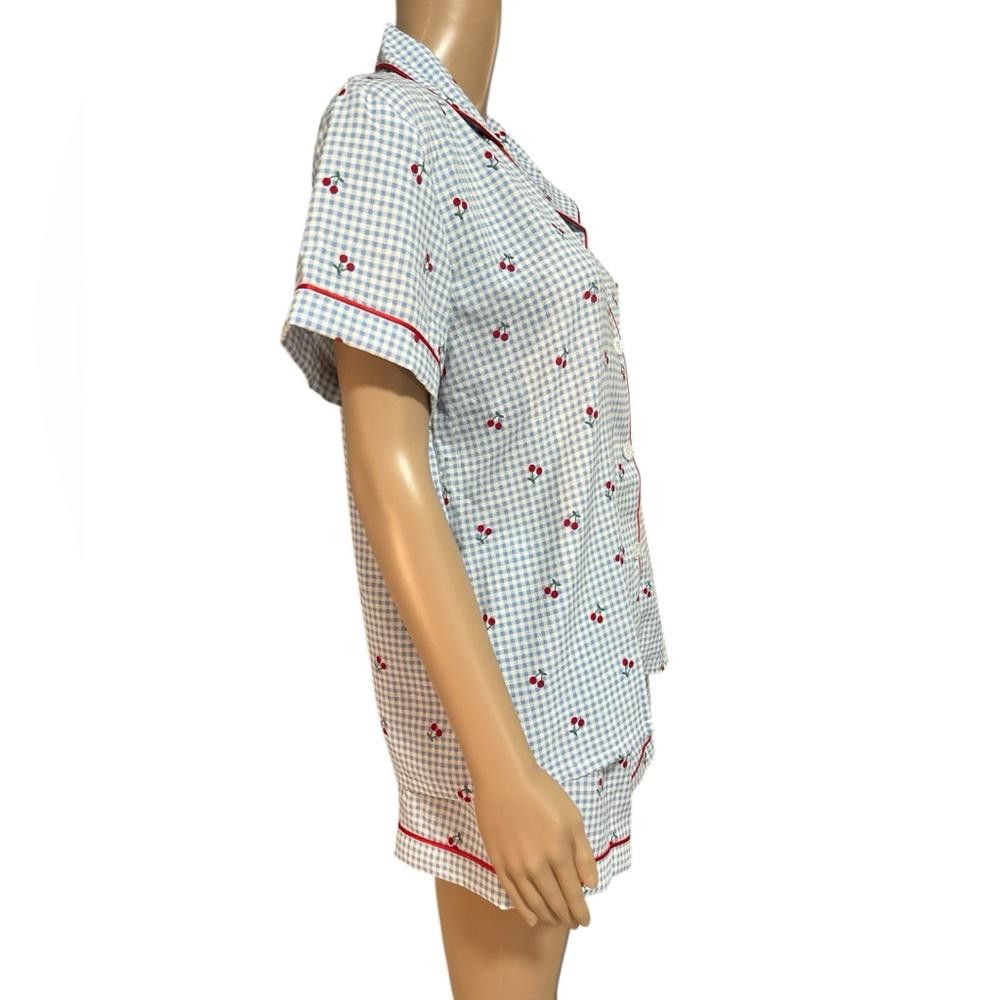 Designer Women's Blue and Red Checkered Pajama Set Size ONE SIZE - 3 Thumbnail
