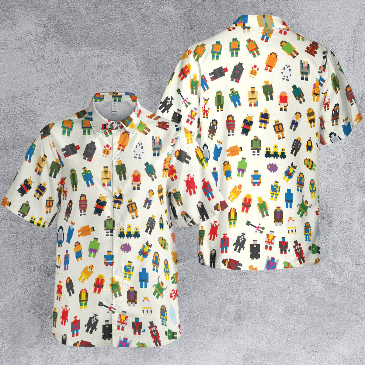 Designer × The Unbranded Brand Famous Characters Pixel Button Down Shirt, Retro 8-Bit Shirt Size US L / EU 52-54 / 3 - 4 Thumbnail